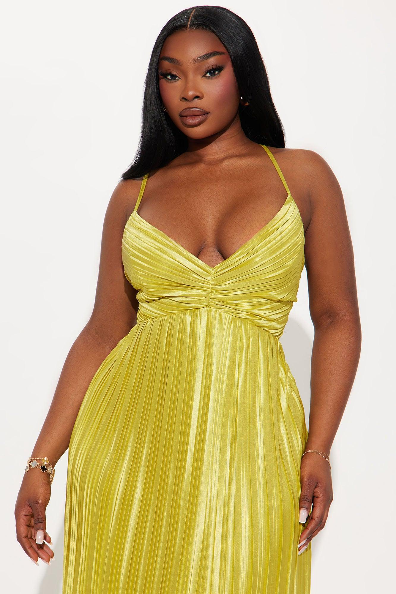 Delilah Plisse Maxi Dress - Chartreuse Product Image