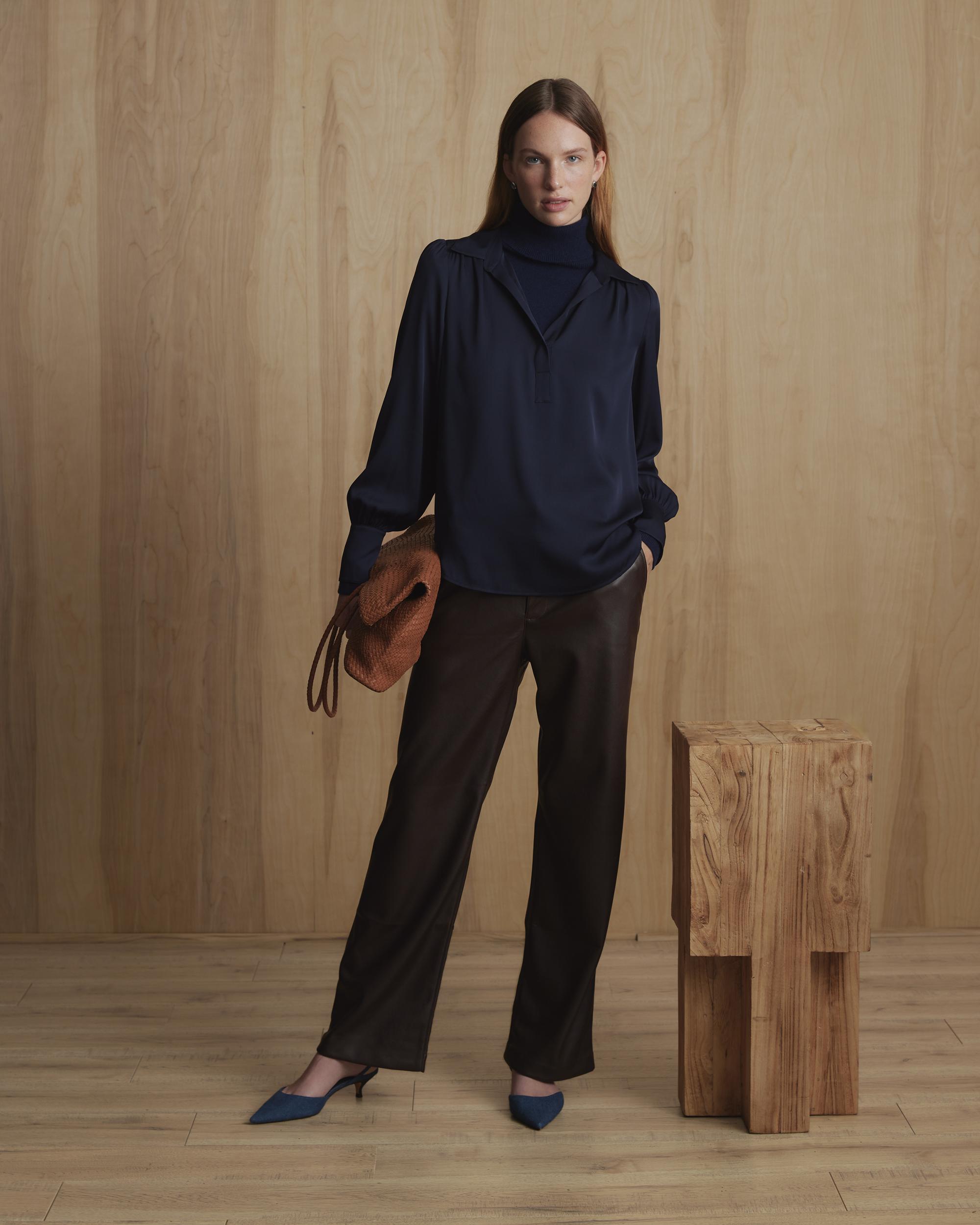 Quince | Women's Washable Stretch Silk Split Neck Blouse Mulberry Silk Product Image