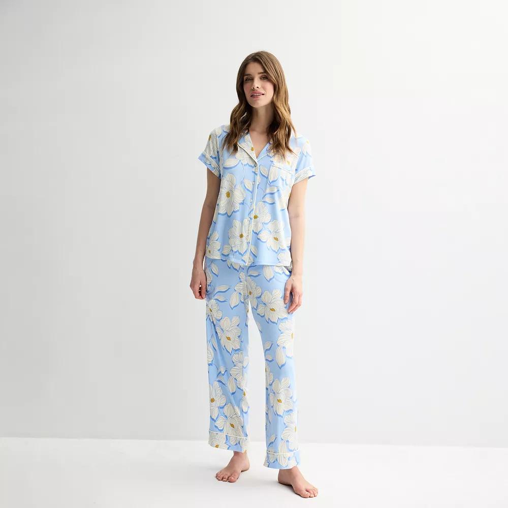 Women's Draper James 2-Piece Printed Cozy Short Sleeve Notch Collar Pajama Top & Pajama Pants Set,  Product Image