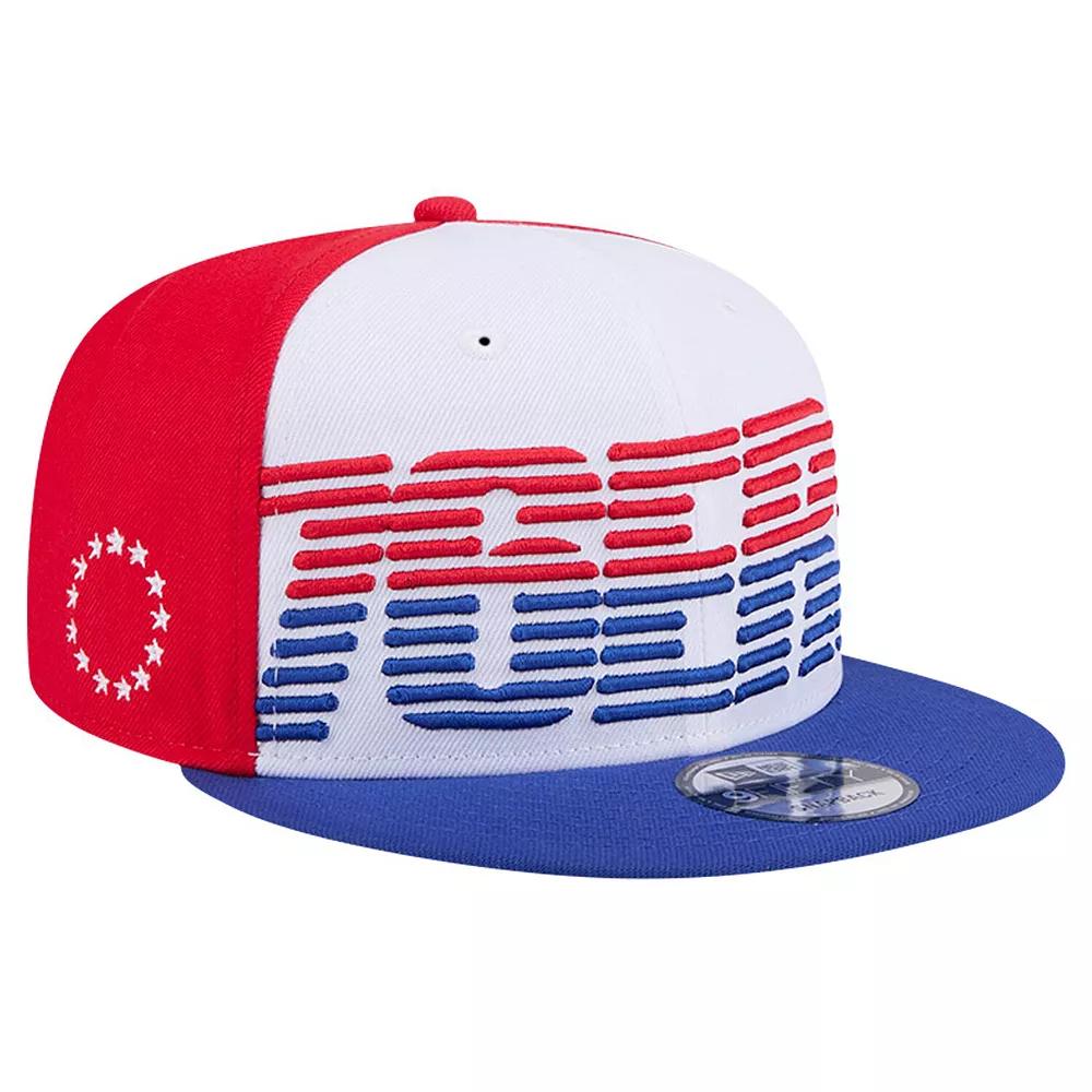 Men's New Era White/Royal Philadelphia 76ers Throwback Gradient Tech Font 9FIFTY Snapback Hat, 76r White Product Image