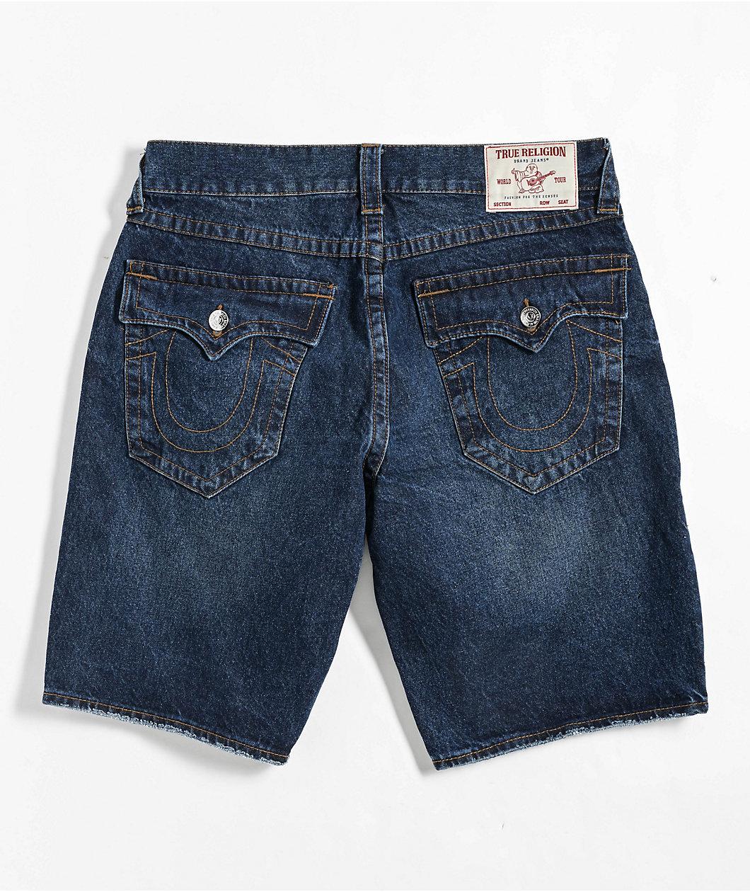 True Religion Bobby Dark Blue Relaxed Baggy Denim Shorts Product Image