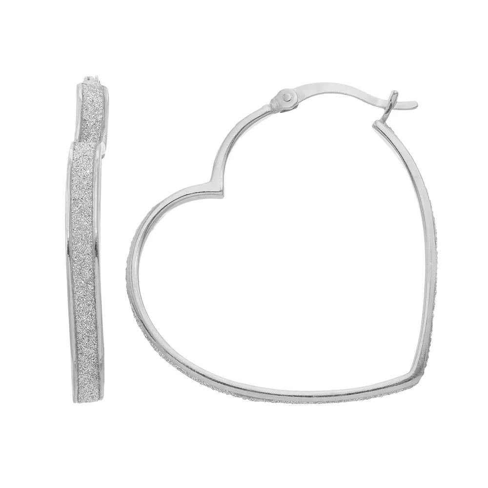 Sterling Silver Heart Hoop Earrings, Women's, White Over Silver Product Image