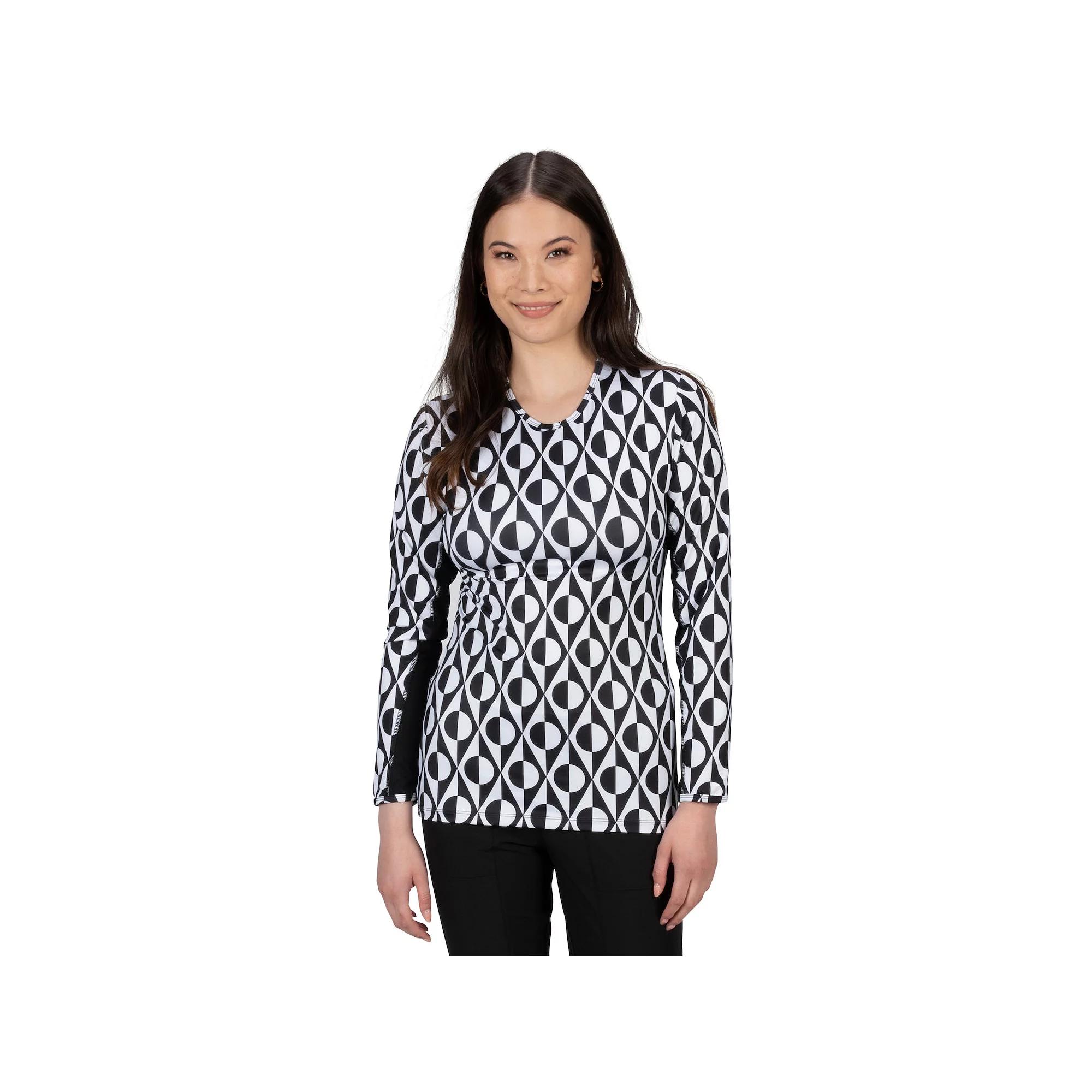 Women's Nancy Lopez Aspiration Long Sleeve Golf Tee, Size: Large, Black White Deco Product Image
