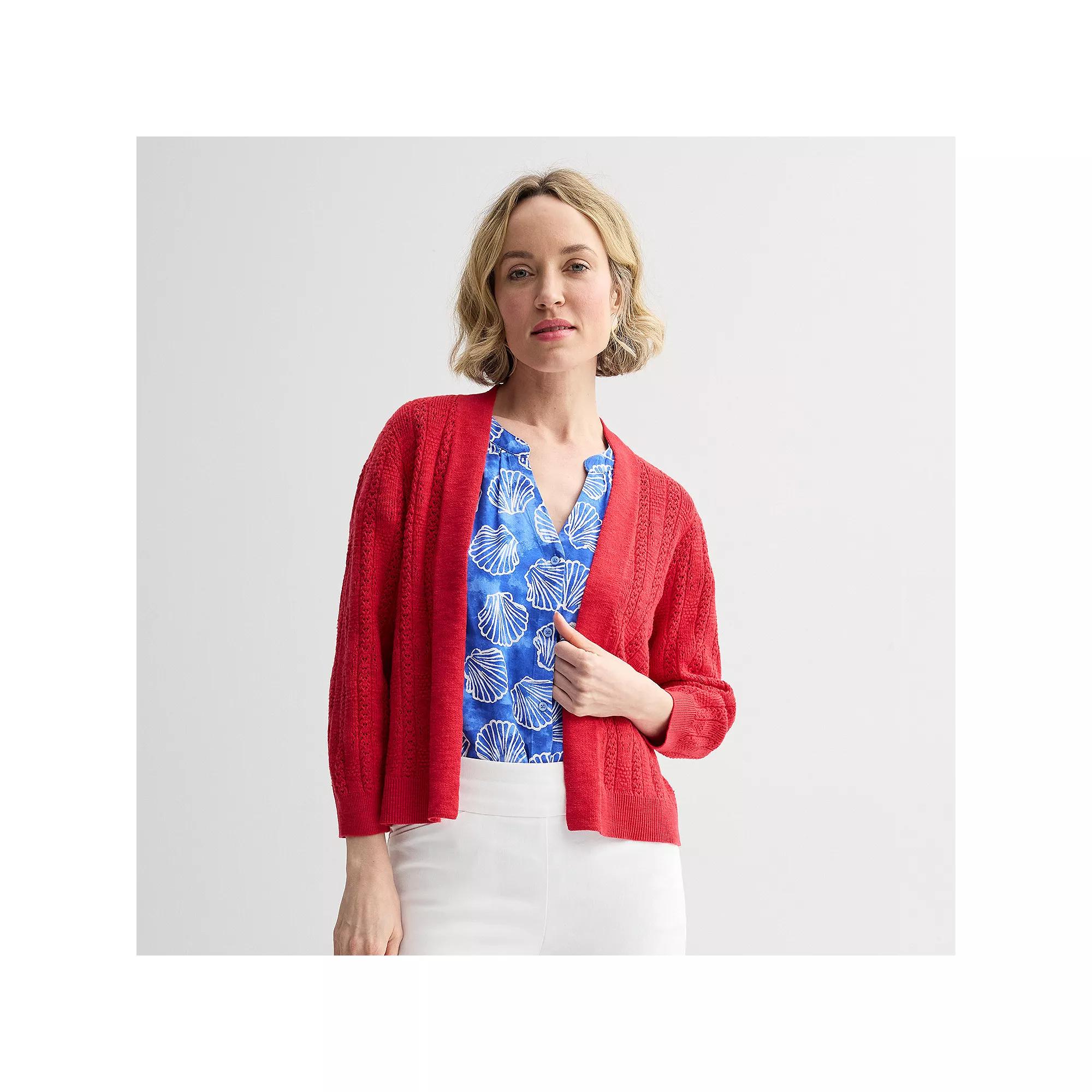 Women's Croft & Barrow® Pointelle Basket Open Front Cardigan, Size: Medium, Garden Poppy Product Image