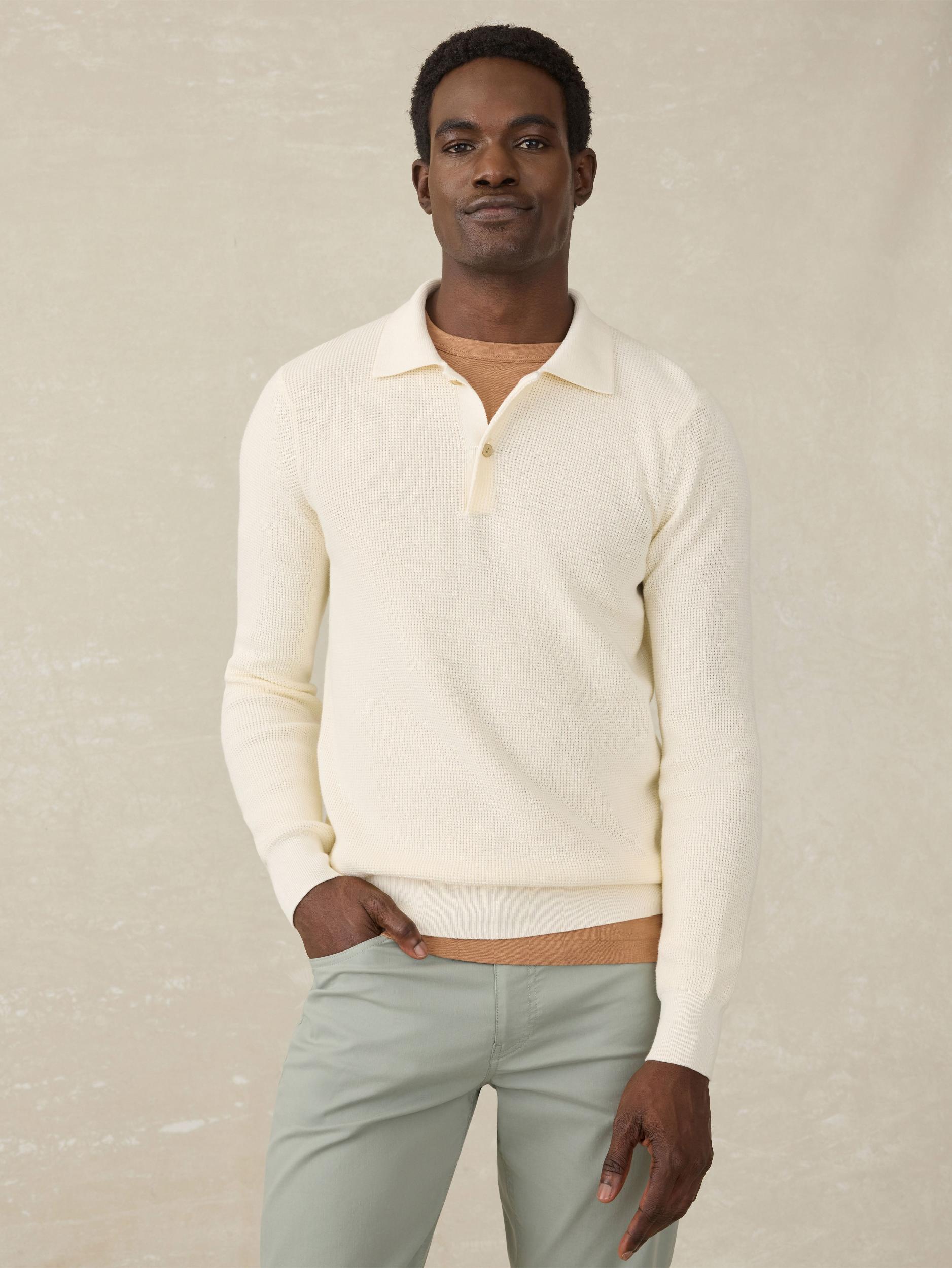 Long-Sleeve Sunwashed Sweater Polo - White Shell Male Product Image