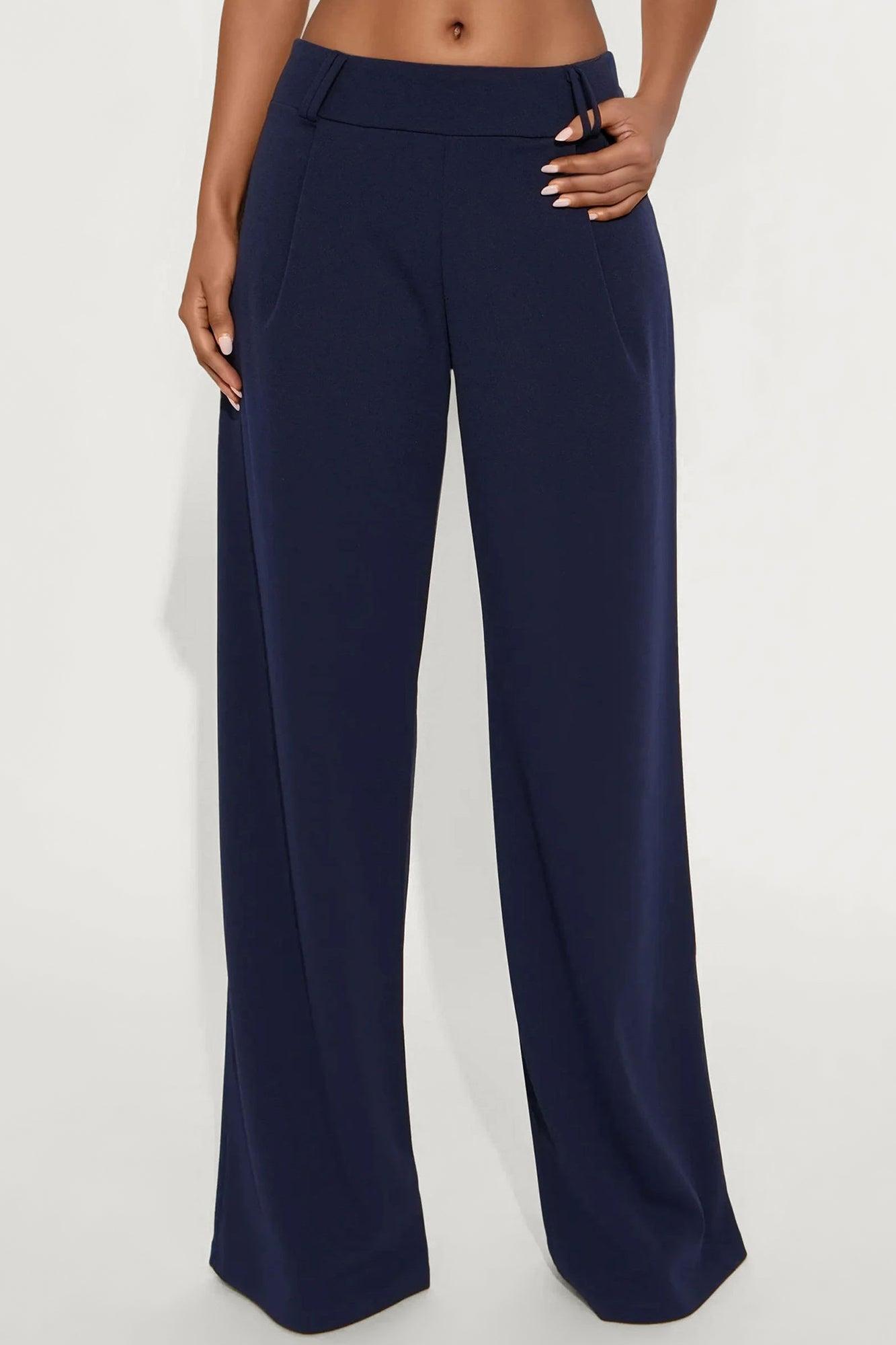 Late To The Meeting Wide Leg Trouser Pant - Navy Female Product Image