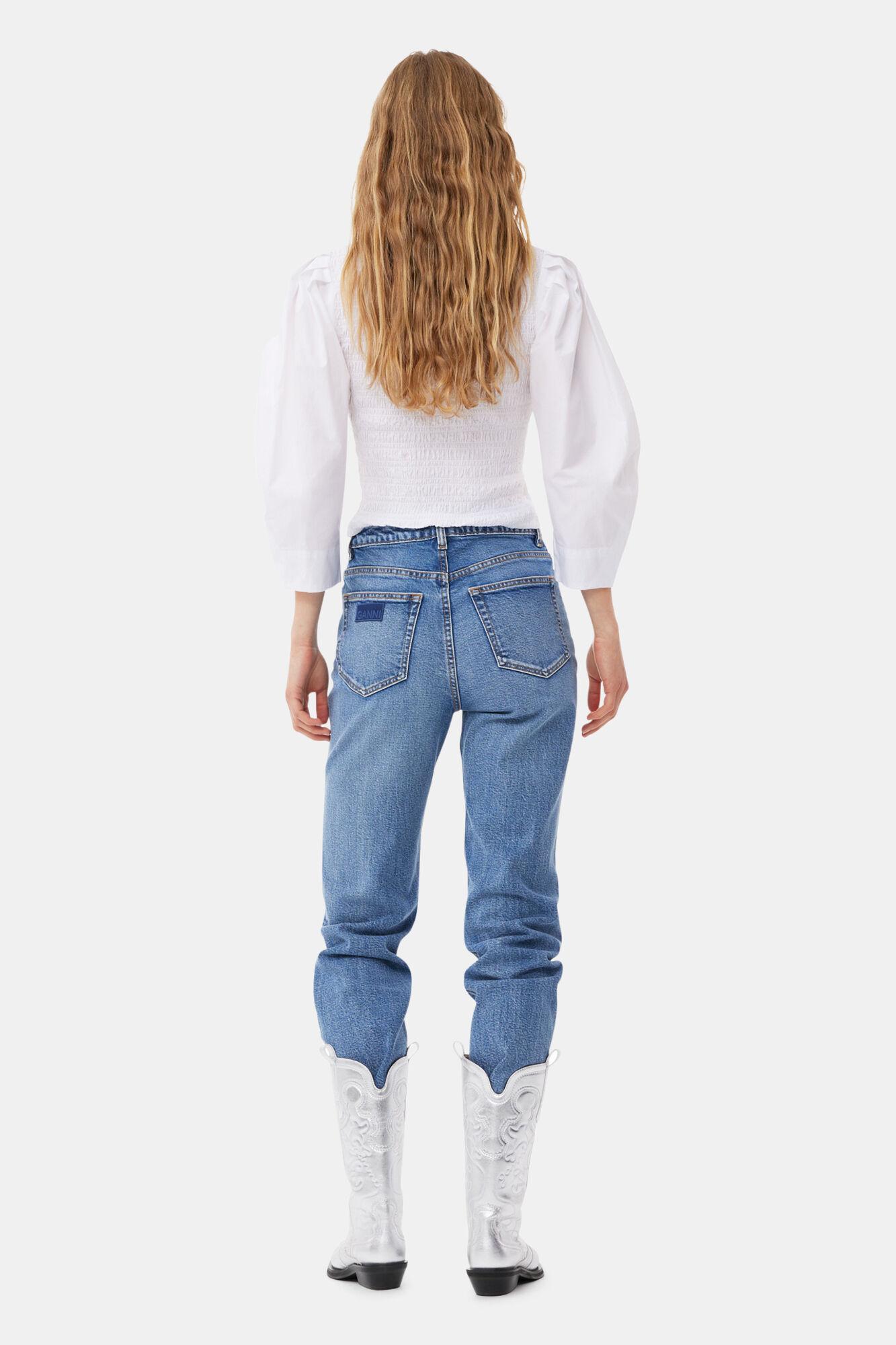 White Cotton Poplin Smock Blouse Product Image