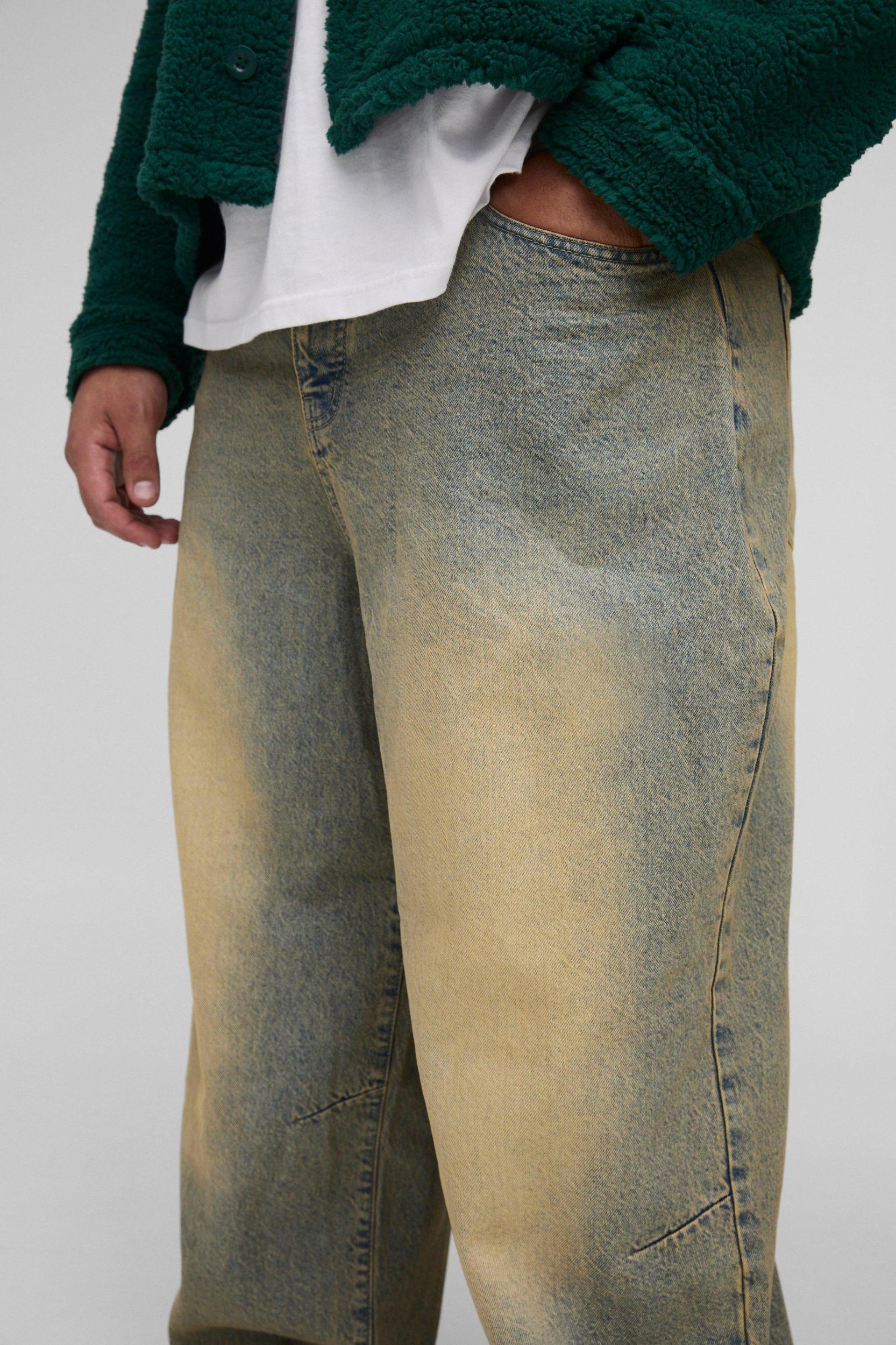 Plus Balloon Fit Pleat Knee Tinted Jeans | boohooMAN USA Product Image