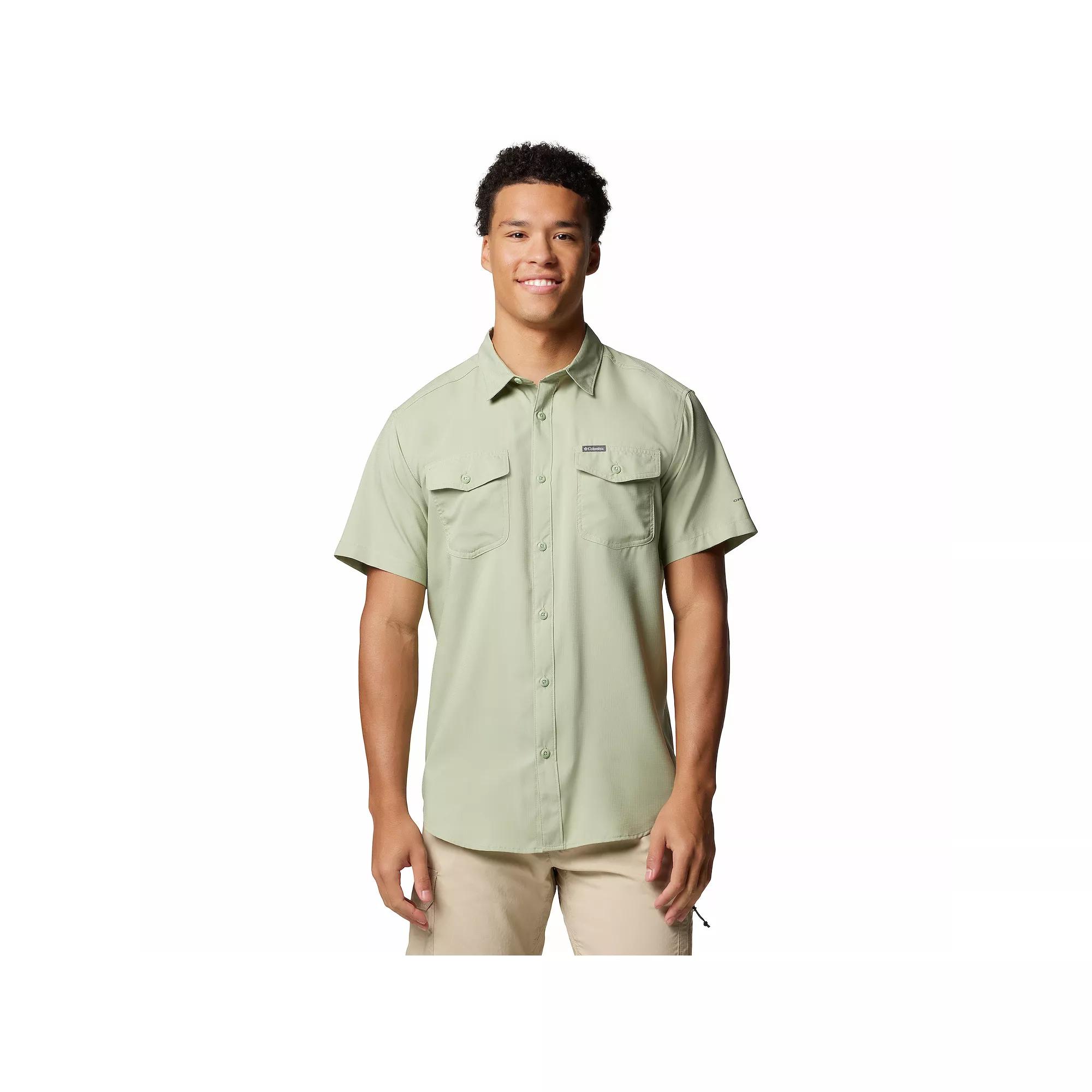 Men's Columbia UPF 40 Utilizer™ II Solid Short Sleeve Button-Down Shirt, Size: Medium, Safari Product Image
