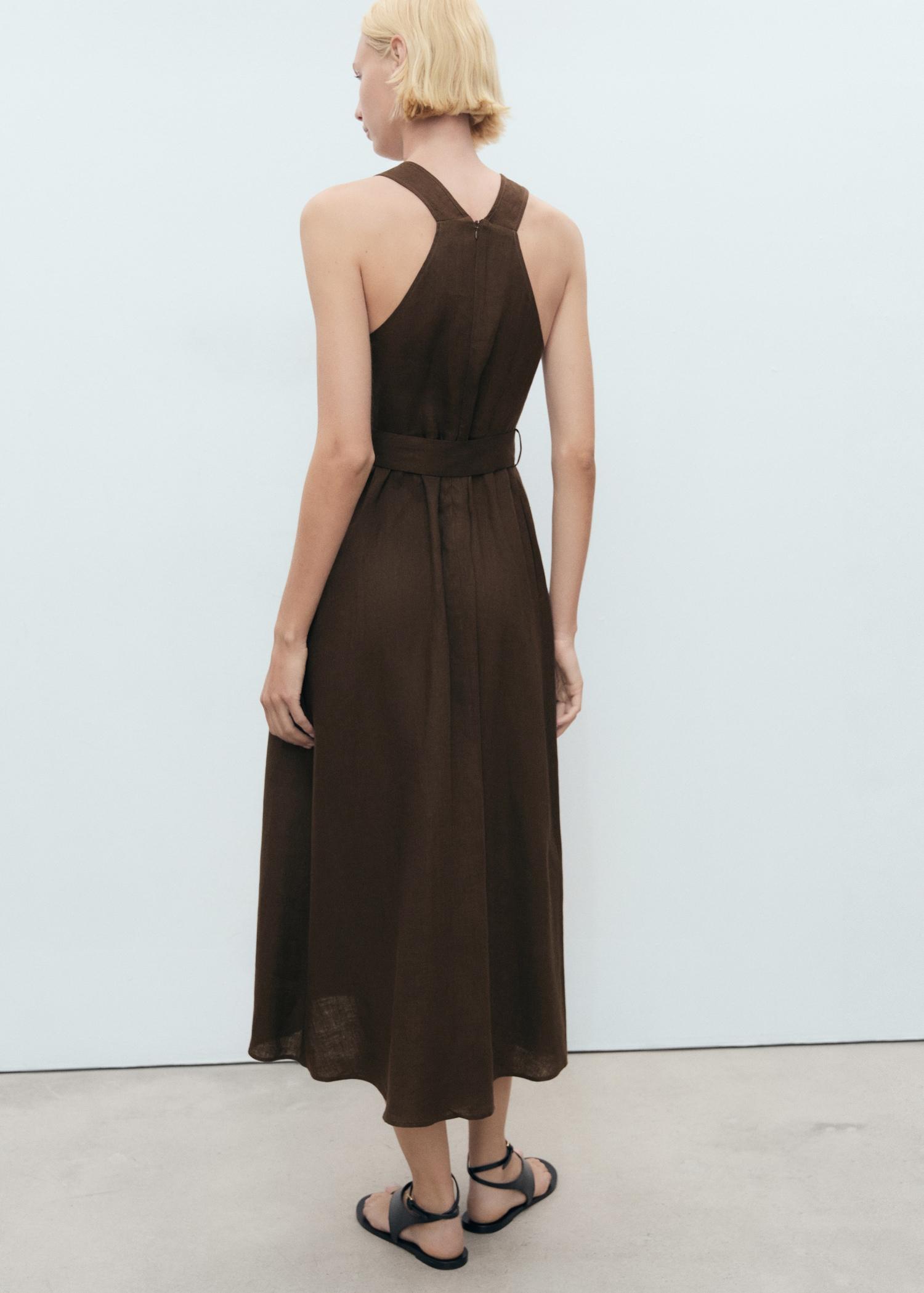 Belt linen dress - Women | MANGO USA Product Image