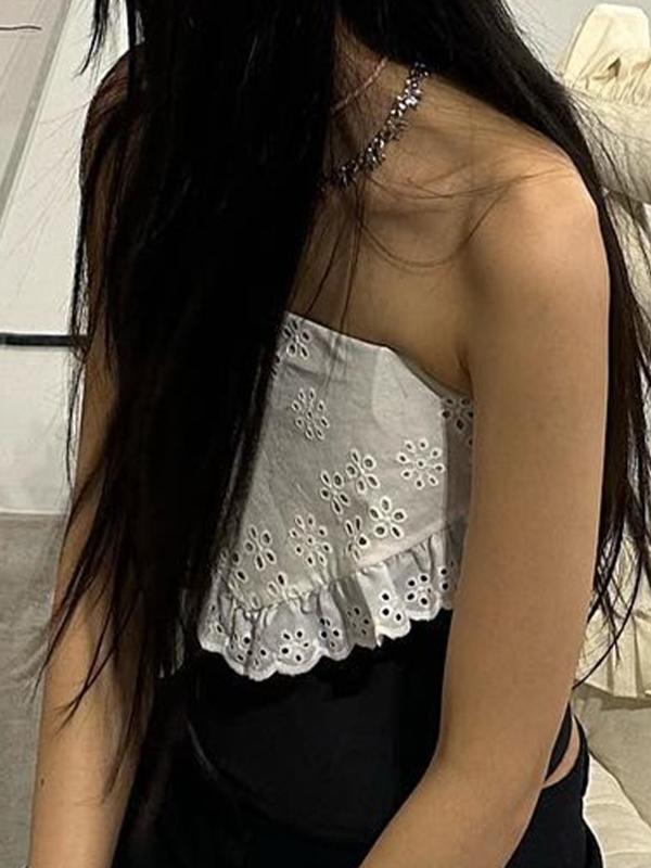 Cutout Ruffled Splice Bandeau Top Product Image