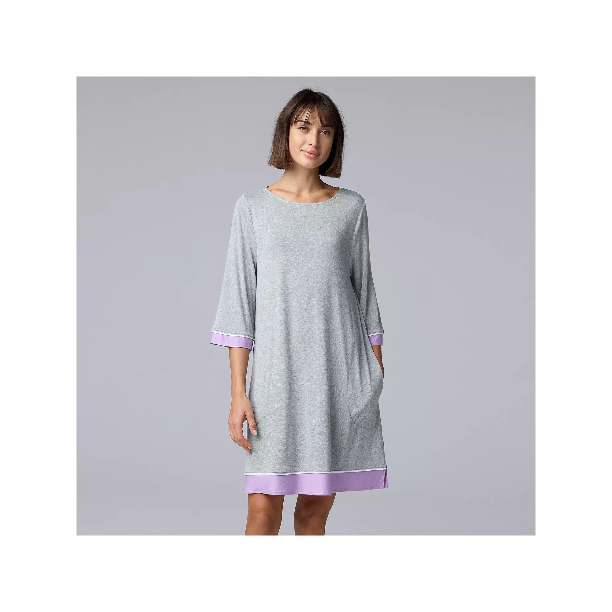 Women's Simply Vera Vera Wang 3/4 Sleeve Crewneck Sleepshirt, Size: XL, Grey Grey Product Image