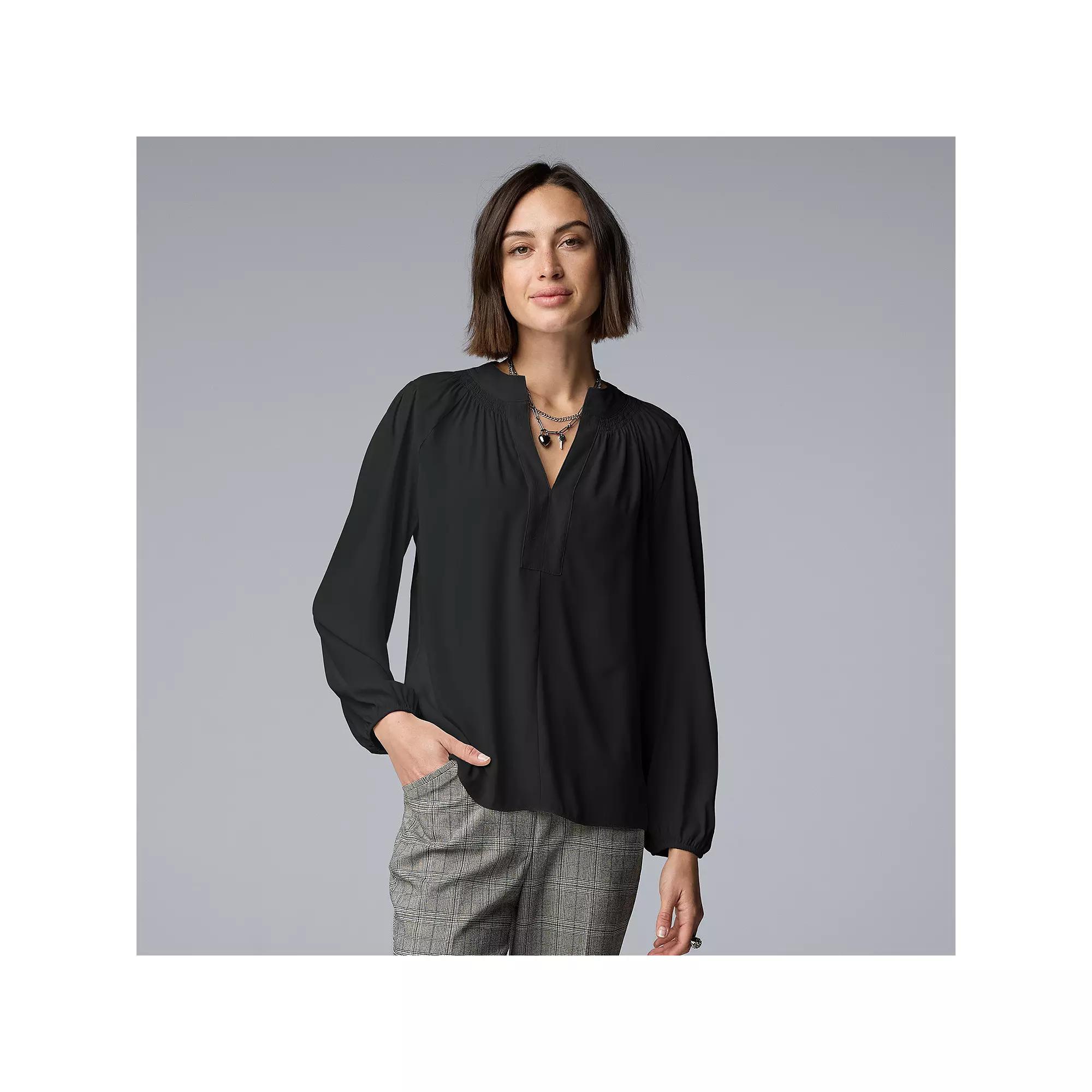 Women's Simply Vera Vera Wang Smocked Neck Blouse,  Product Image
