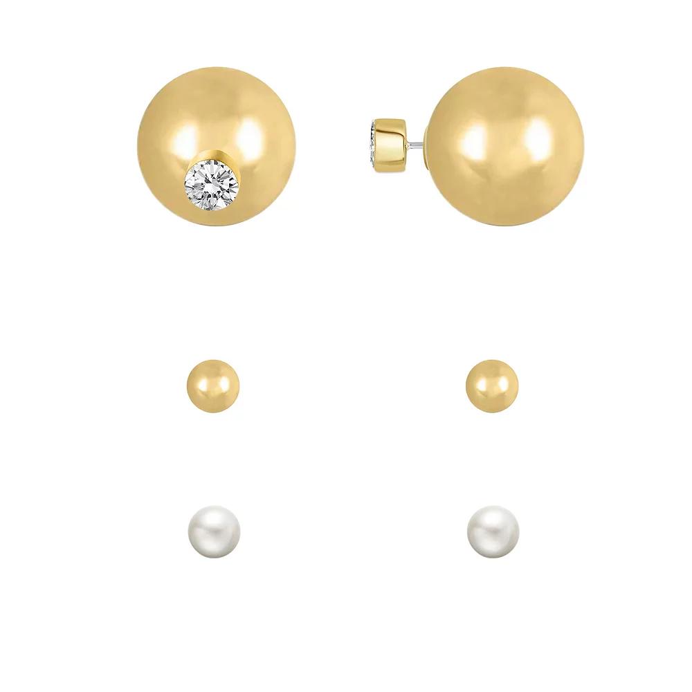 Royal Aura Gold Tone Sphere & Simulated Pearl Stud Earring Trio Set, Women's, Gold Tone Team Product Image