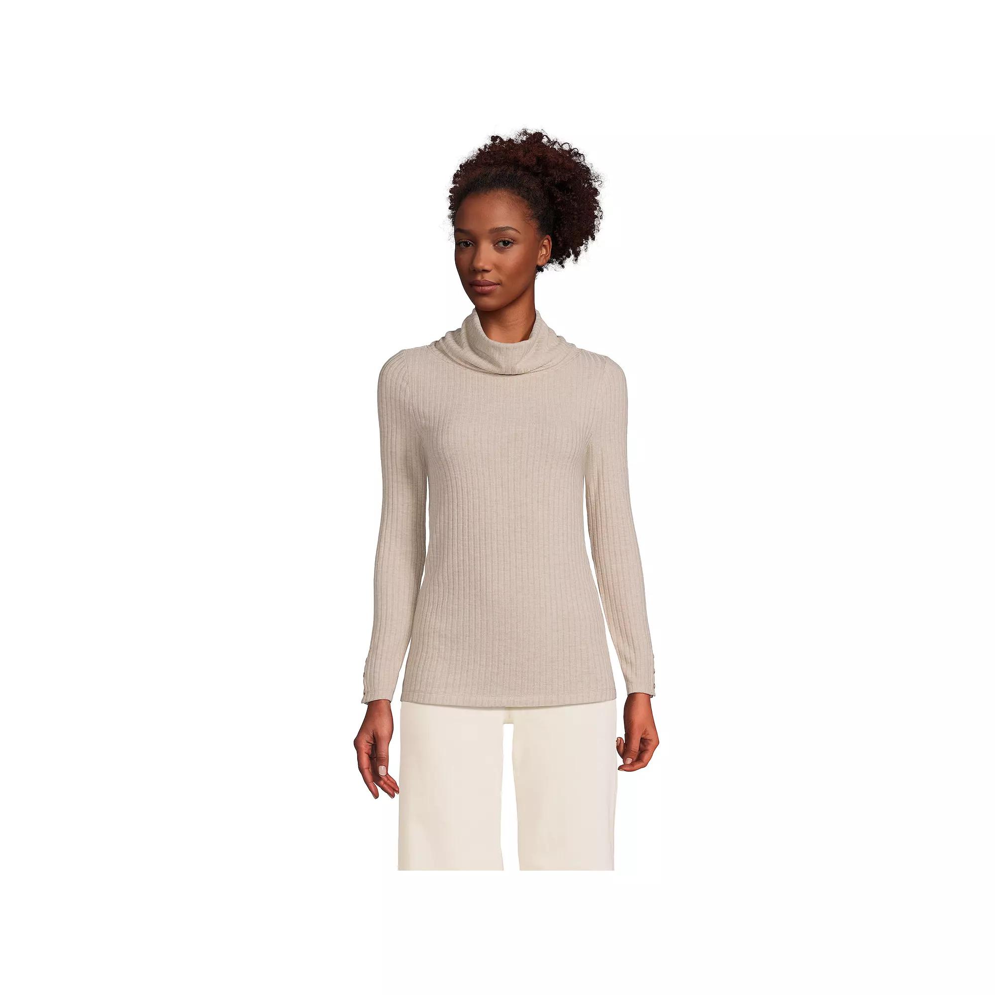 Women's Lands' End Long-Sleeve Wide Rib Turtleneck,  Product Image