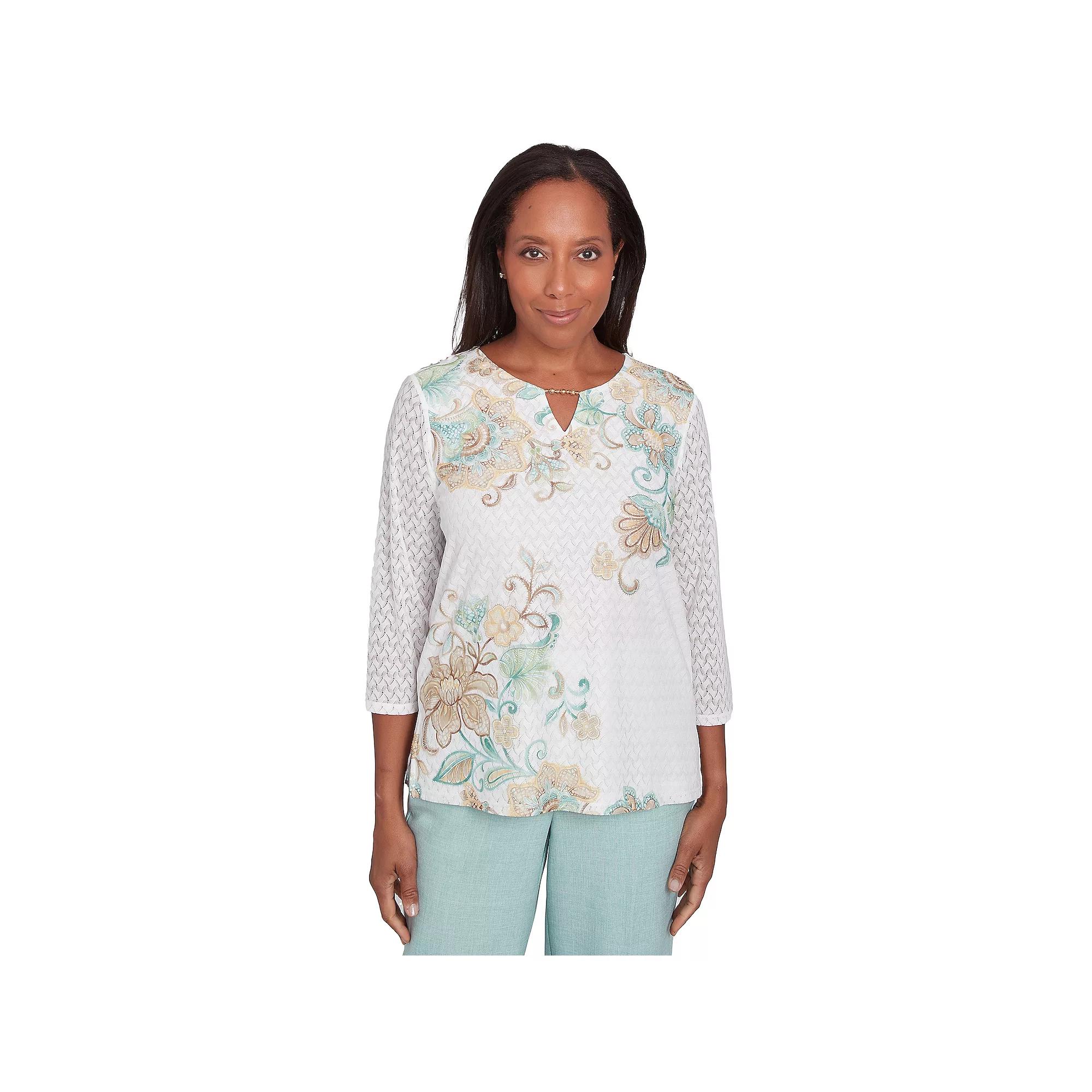 Women's Alfred Dunner Textured Knit Scroll Splitneck Top,  Product Image