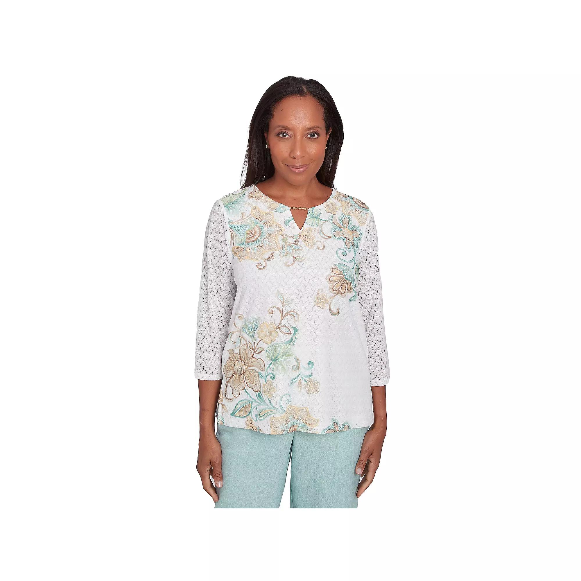 Women's Alfred Dunner Textured Knit Scroll Splitneck Top,  Product Image