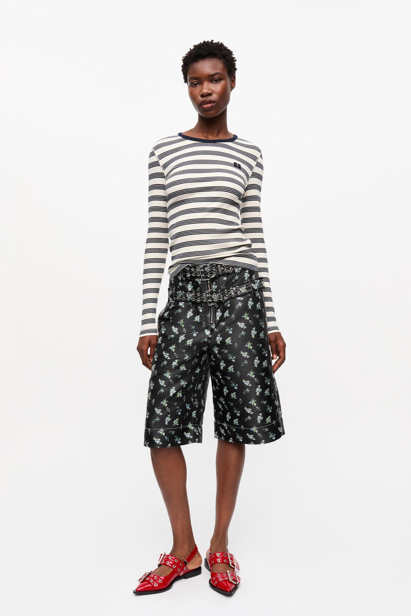 Striped Soft Cotton Rib Long Sleeve T-Shirt Product Image