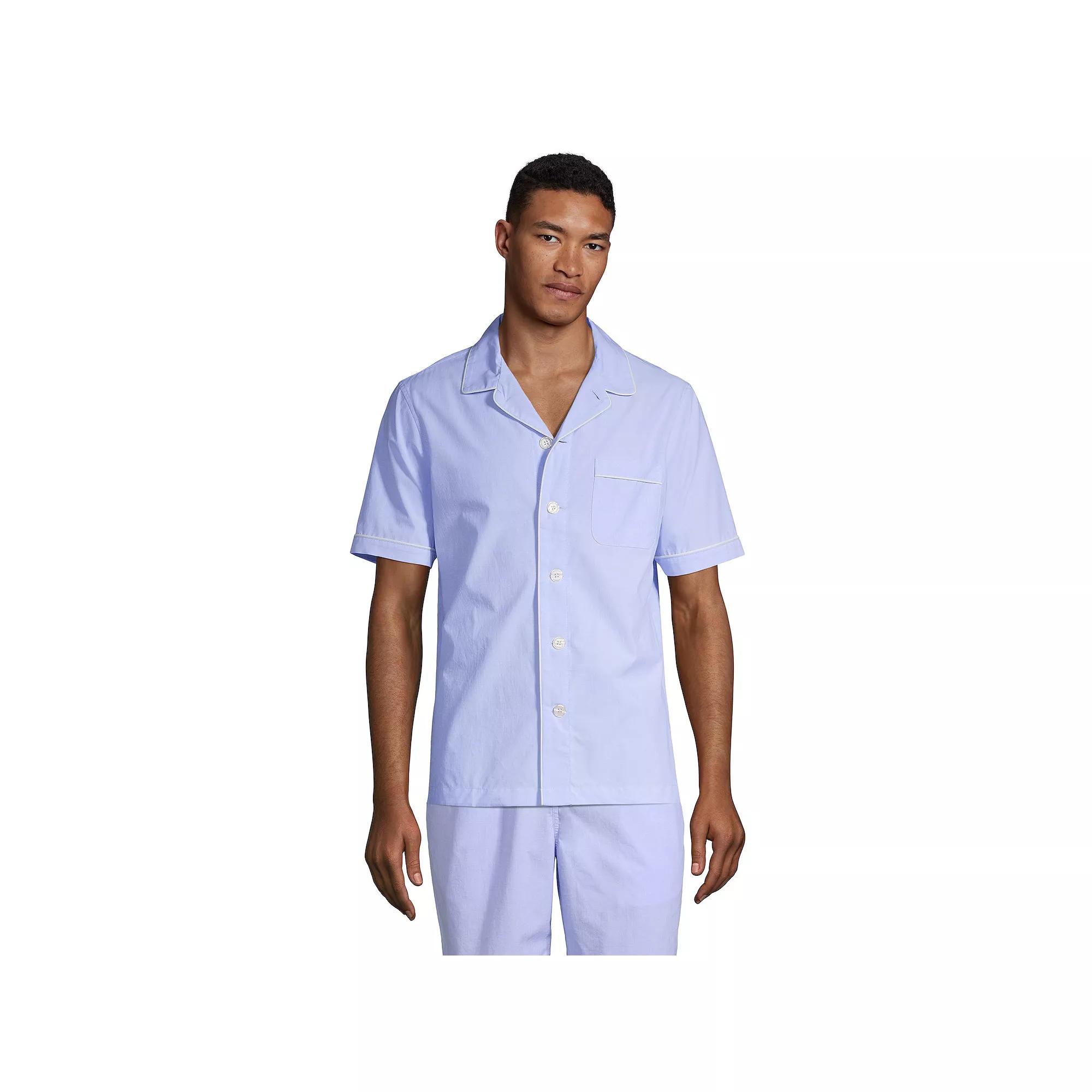 Men's Lands' End Poplin Pajama Shirt, Size: Large, Blue Chambray Product Image
