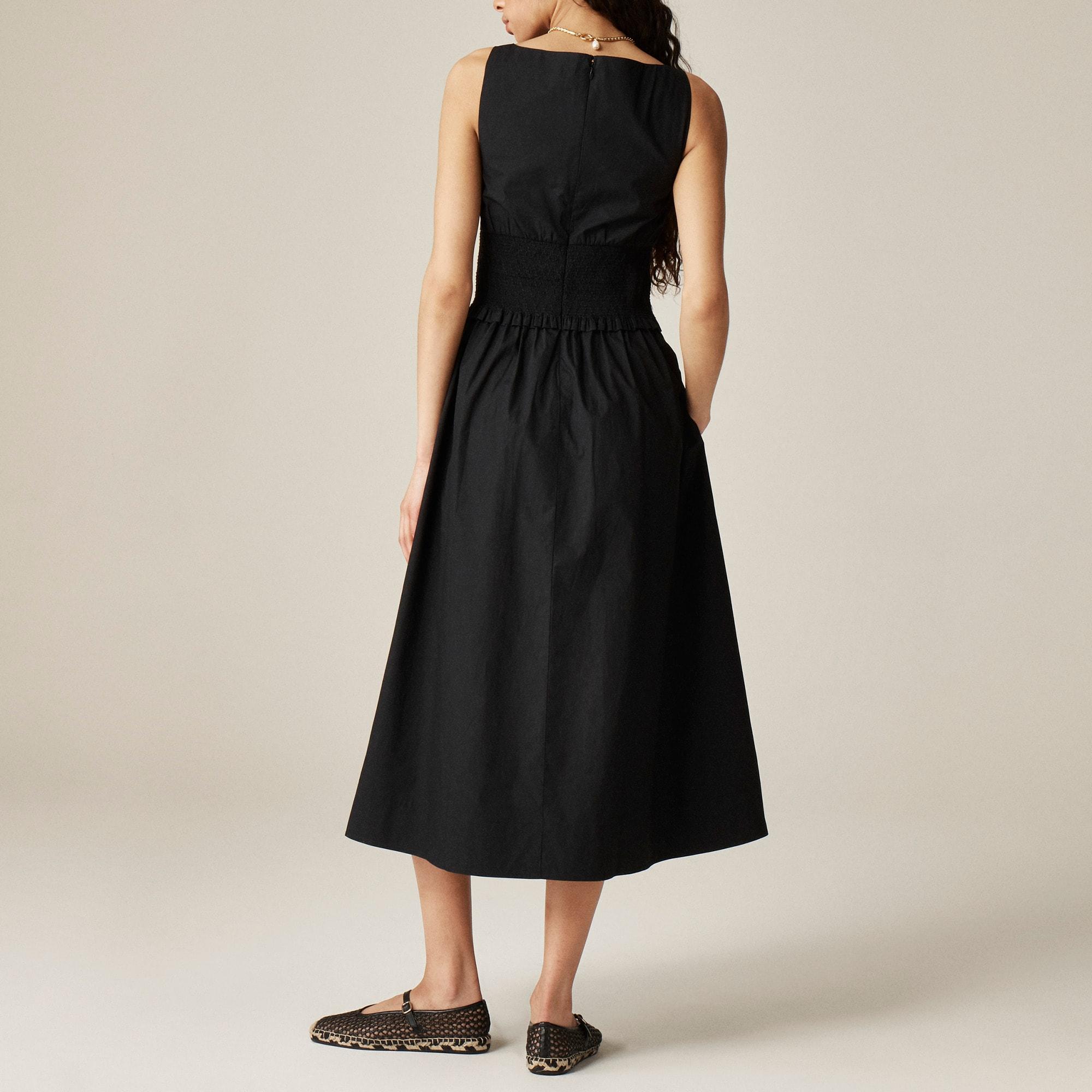 Plunge smocked-waist dress in cotton poplin Product Image