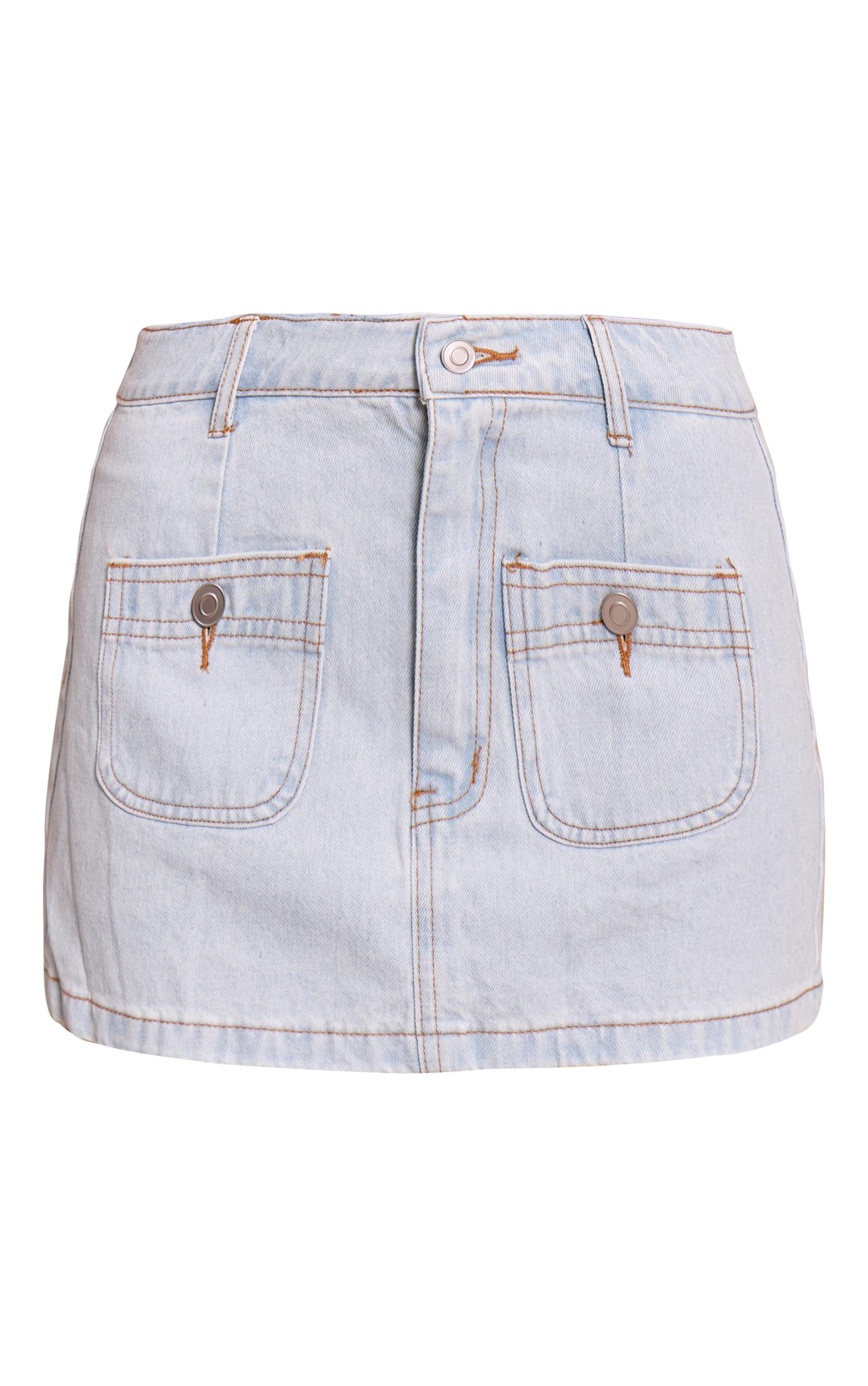 Light Blue Mid Rise Denim Mini Skirt Product Image