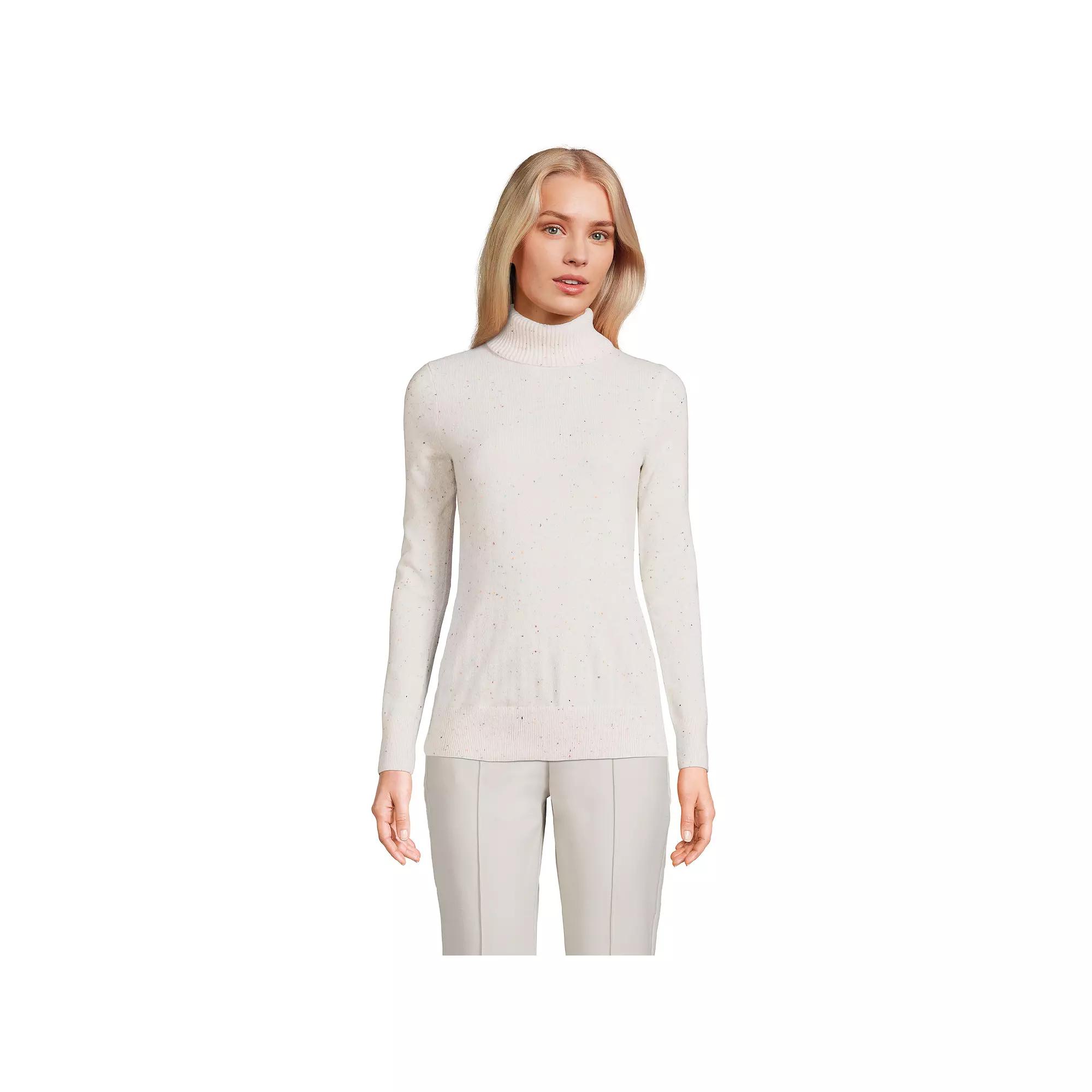 Petite Lands' End Cashmere Turtleneck Sweater, Women's, Size: Large Petite, Fresh Ivory Rainbow Product Image