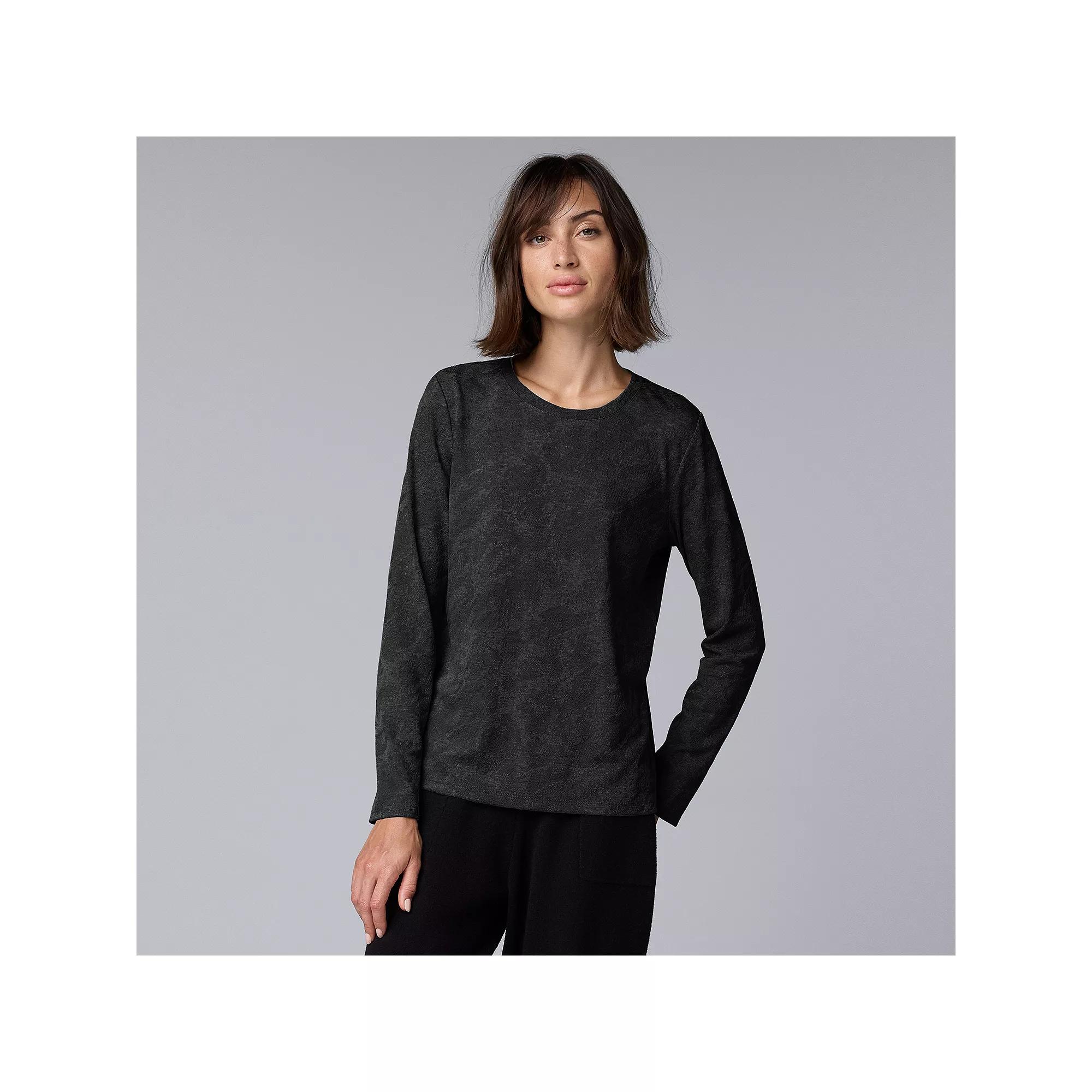 Petite Simply Vera Vera Wang Long Sleeve Crewneck T-Shirt, Women's, Size: Small Petite, Dark Orbit Grey Product Image