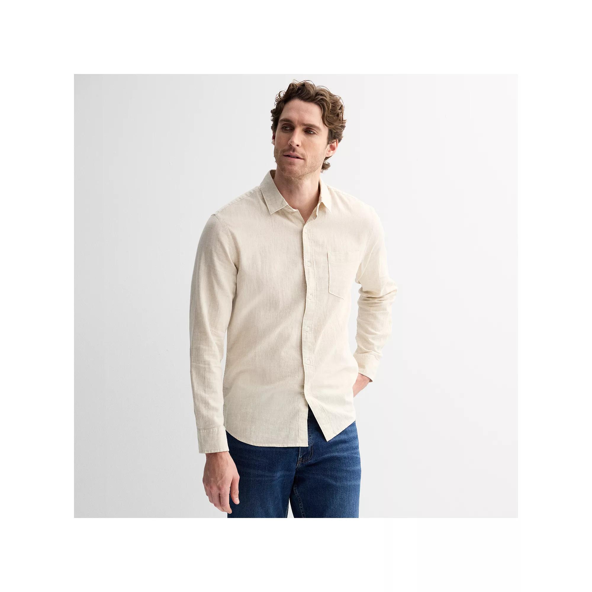 Men's Sonoma Goods For Life® Perfect Length Long Sleeve Linen Shirt,  Product Image