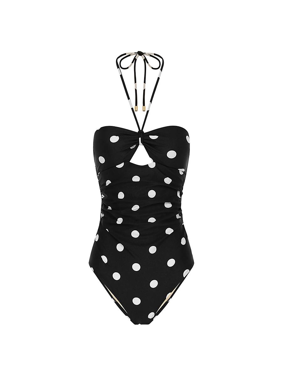 Womens Summer Polka Dot Halter One-Piece Swimsuit Product Image