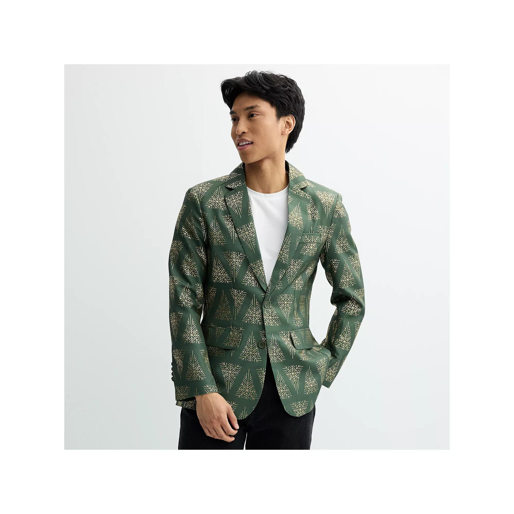 Men's Suitmeister Holiday Snowflake Tree Blazer, Size: XL, Green Product Image