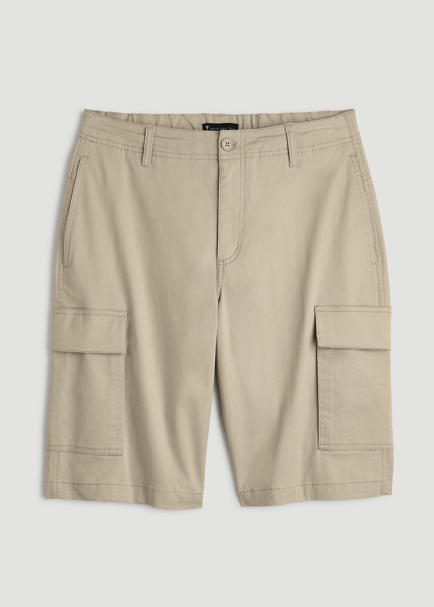 Stretch Twill Cargo Shorts for Tall Men in Light Khaki Male Product Image