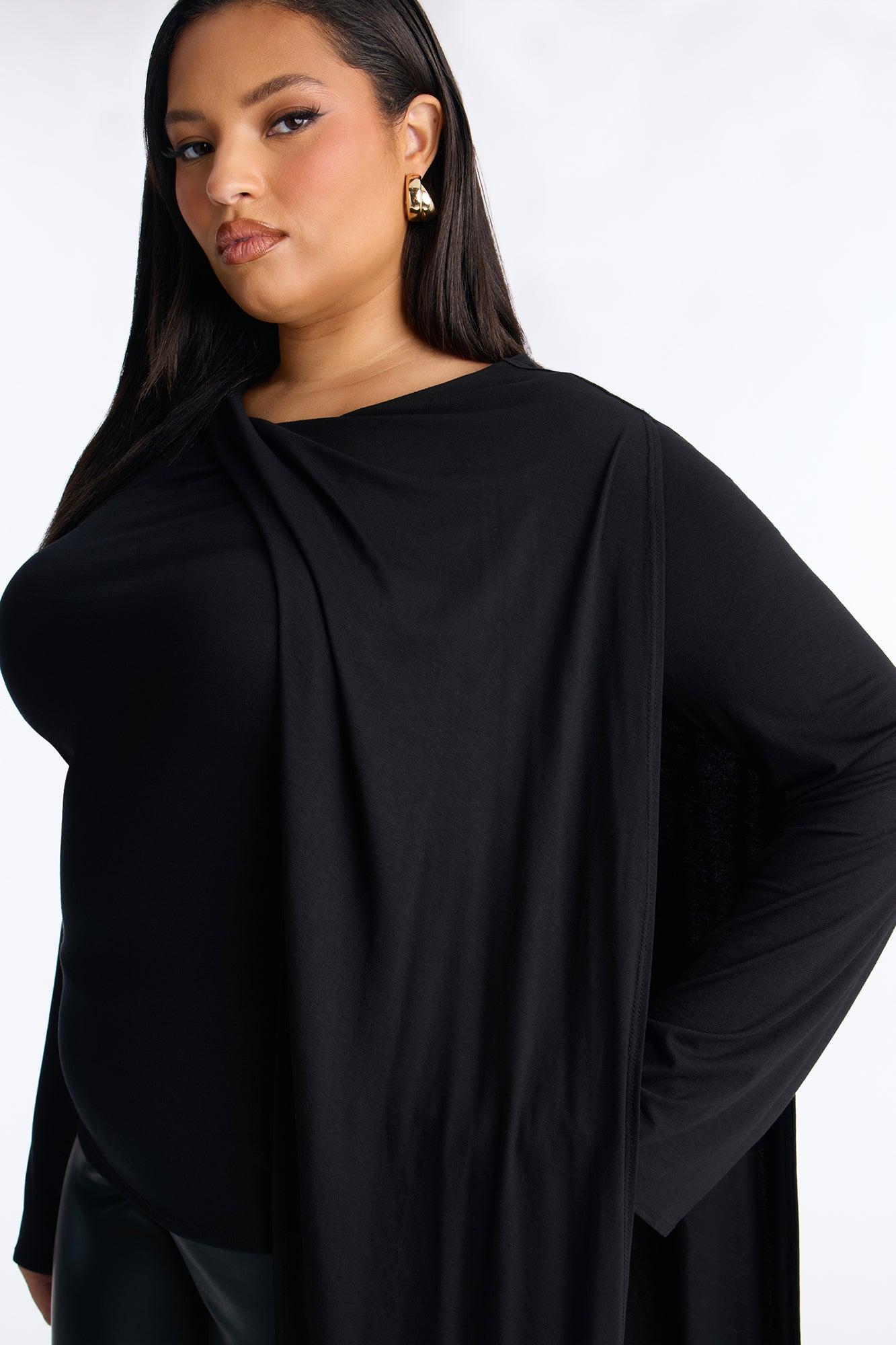 Elena Asymmetrical Drape Long Sleeve Top - Black Female Product Image
