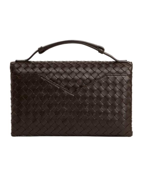 BOTTEGA VENETA Knot Lock Medium Intrecciato Leather Shoulder Bag In Brown Product Image