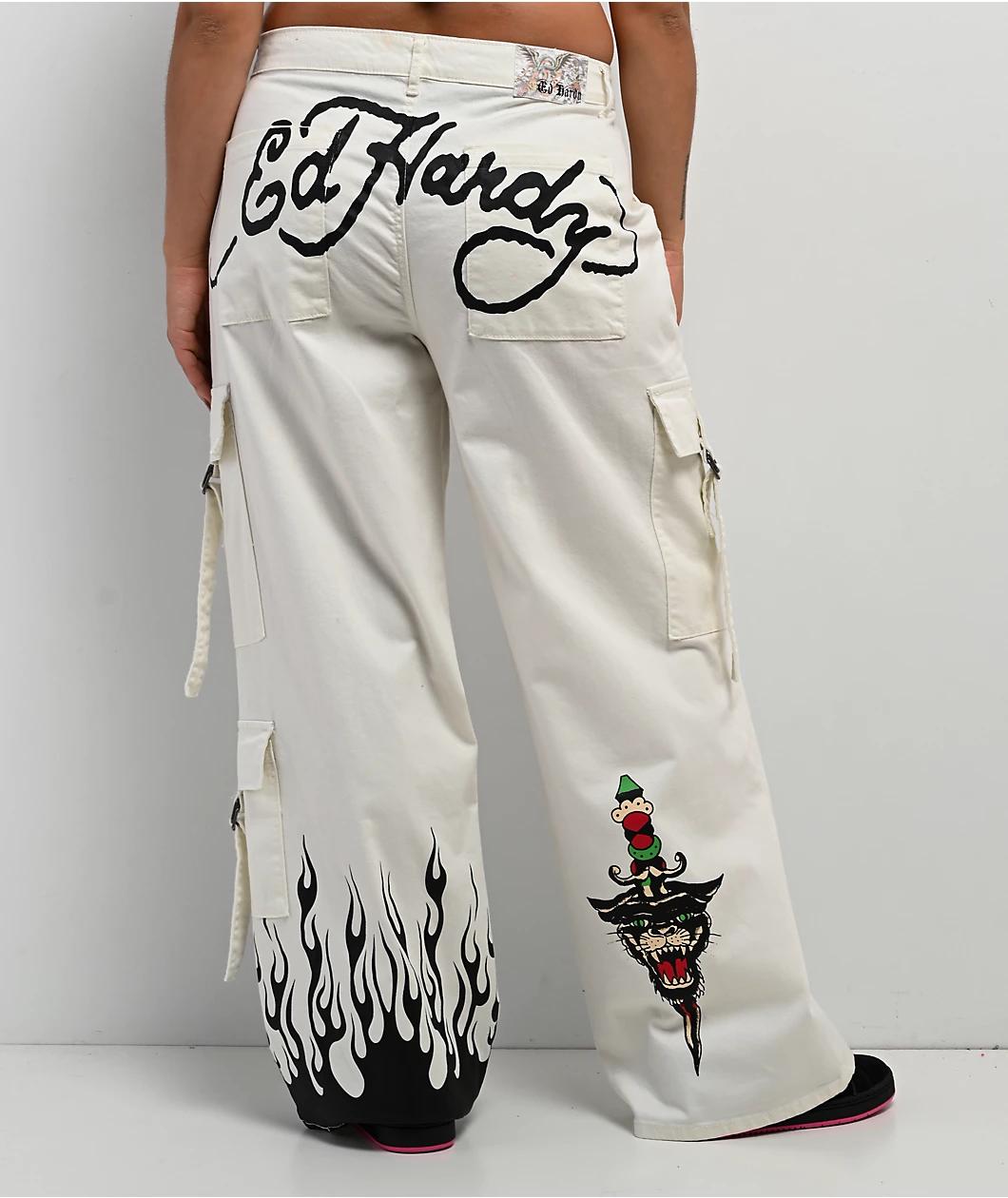 Ed Hardy Fire Skull White Cargo Pants Product Image