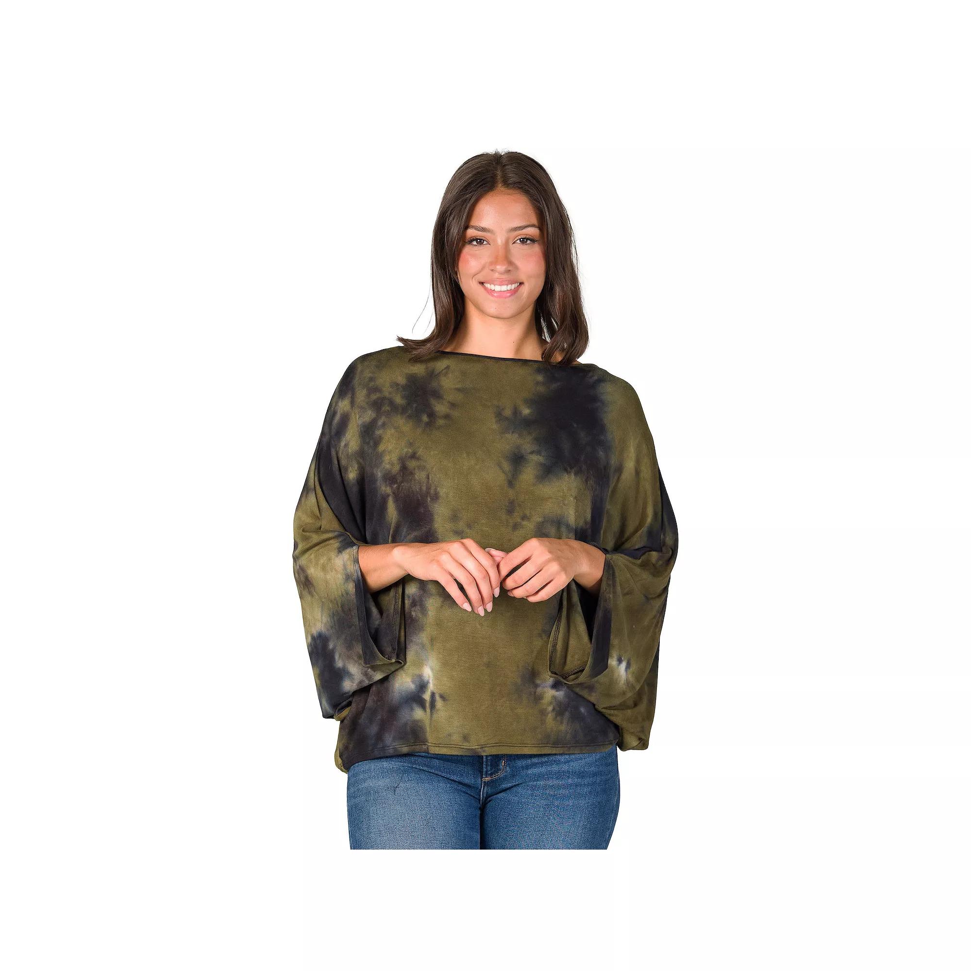 Women's 24Seven Comfort Apparel Green Tie Dye Batwing Relaxed Fit Top, Size: Small, Green Team Product Image