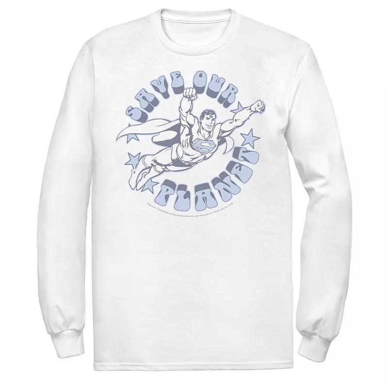 Mens DC Comics Superman Save Our Planet Circle Text Poster Long Sleeve Graphic Tee Product Image
