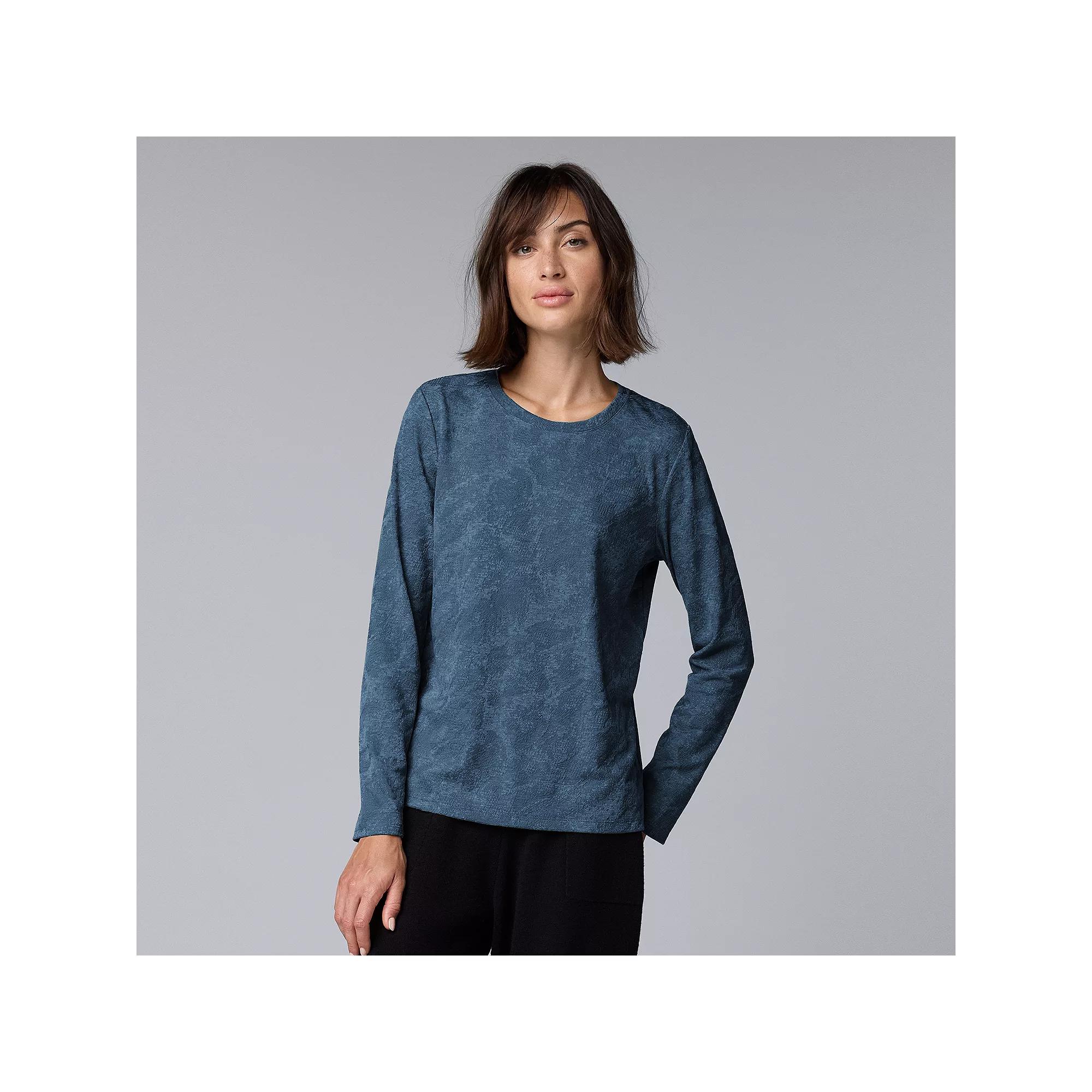 Women's Simply Vera Vera Wang Long Sleeve Crew Neck Tee, Size: Medium, Medium Coastline Heath Product Image