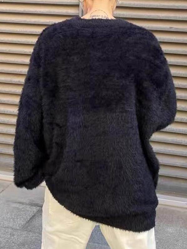 Men's Plush Letter Jacquard Baggy Sweater Product Image