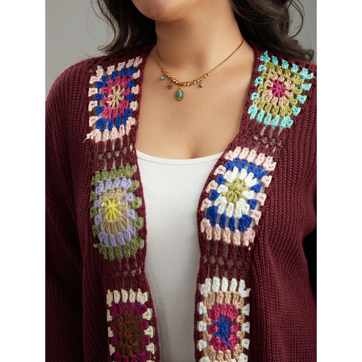 Plus Size Floral Embroidered Open Front Cardigan Scarlet Women Casual Loose Long Sleeve Dailywear Cardigans BloomChic 26/4X Product Image