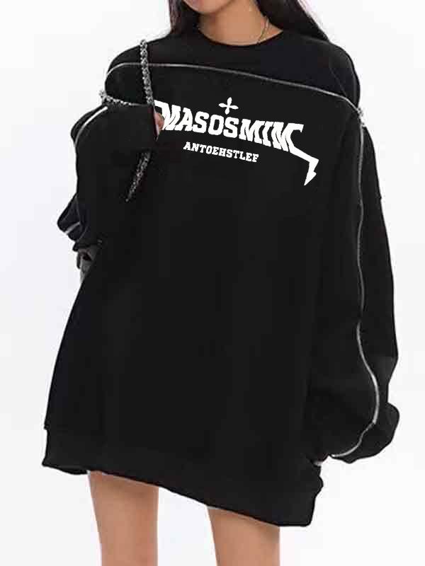 Letter Print Zipper Design Sweatshirt Product Image