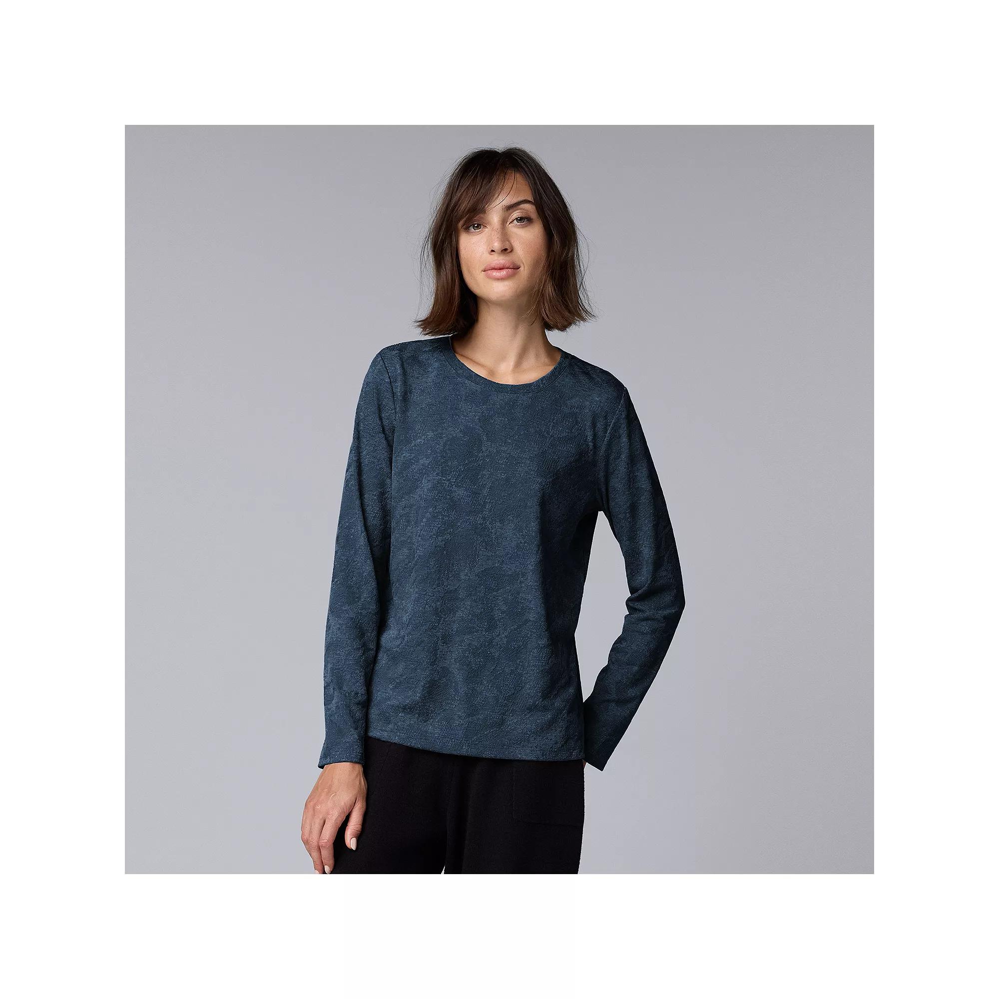 Women's Simply Vera Vera Wang Long Sleeve Crew Neck Tee, Size: XXL, Quiet Storm Grey Product Image