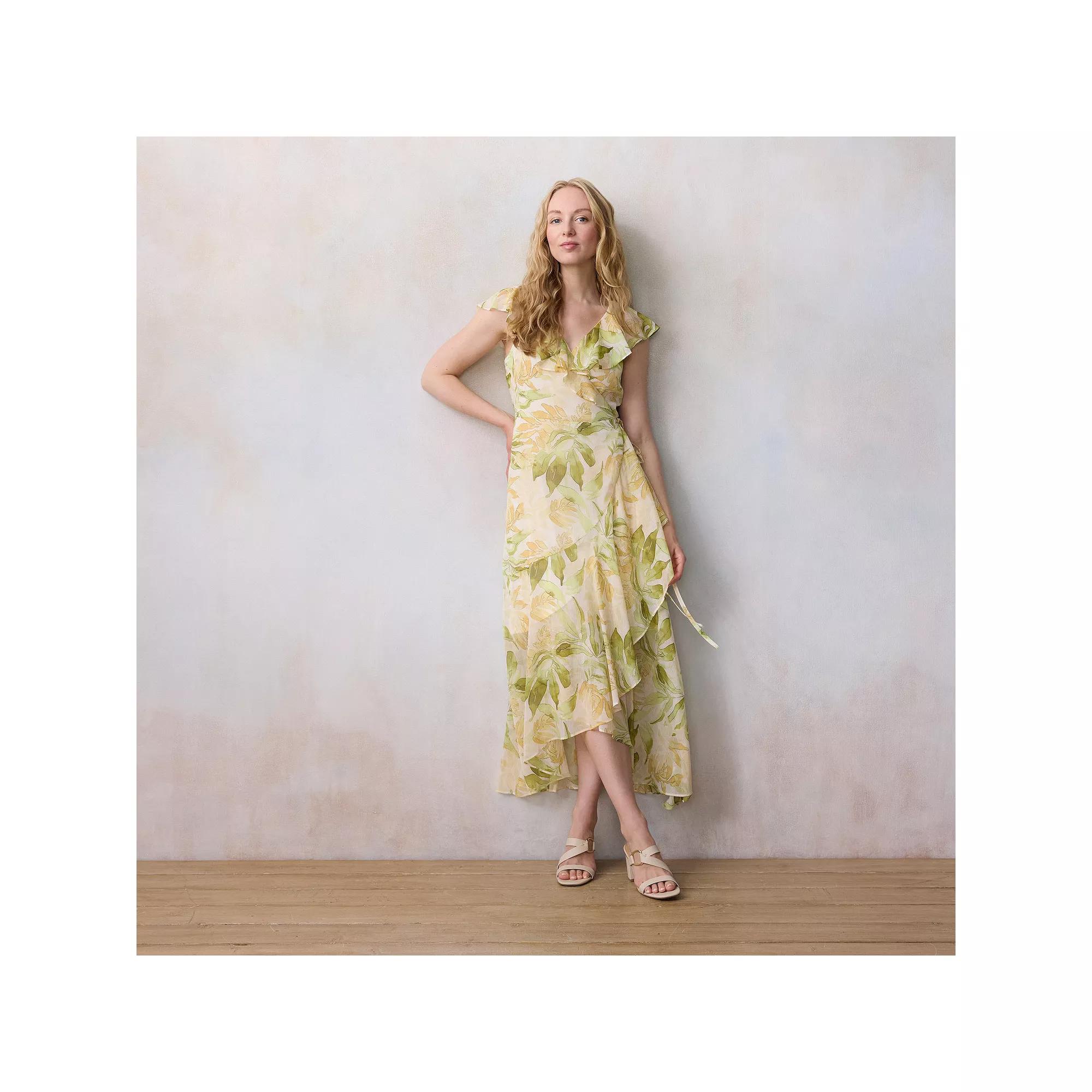 Petite LC Lauren Conrad Flutter Ruffle Wrap Maxi Dress, Women's,  Product Image