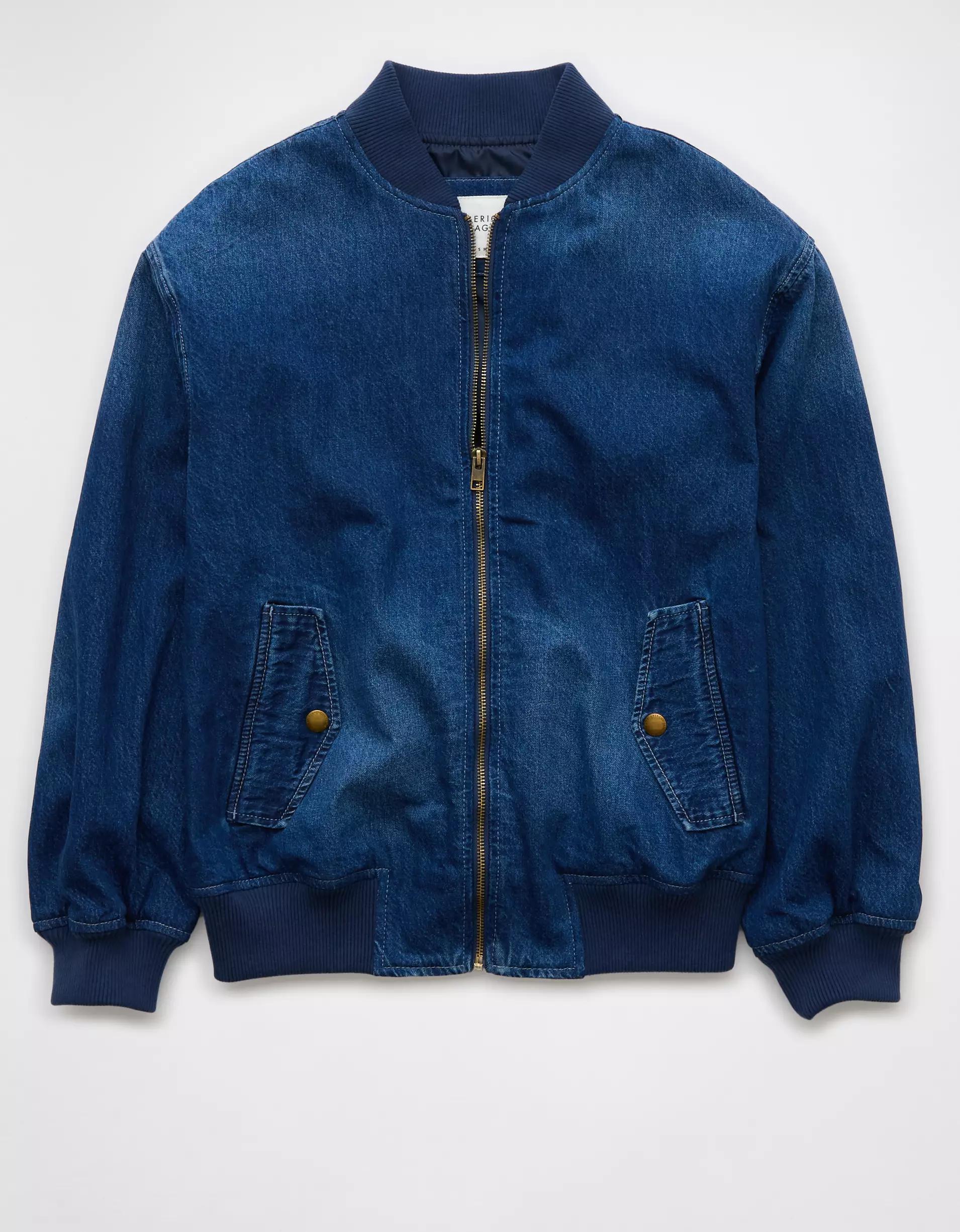AE Oversized Denim Bomber Jacket Product Image