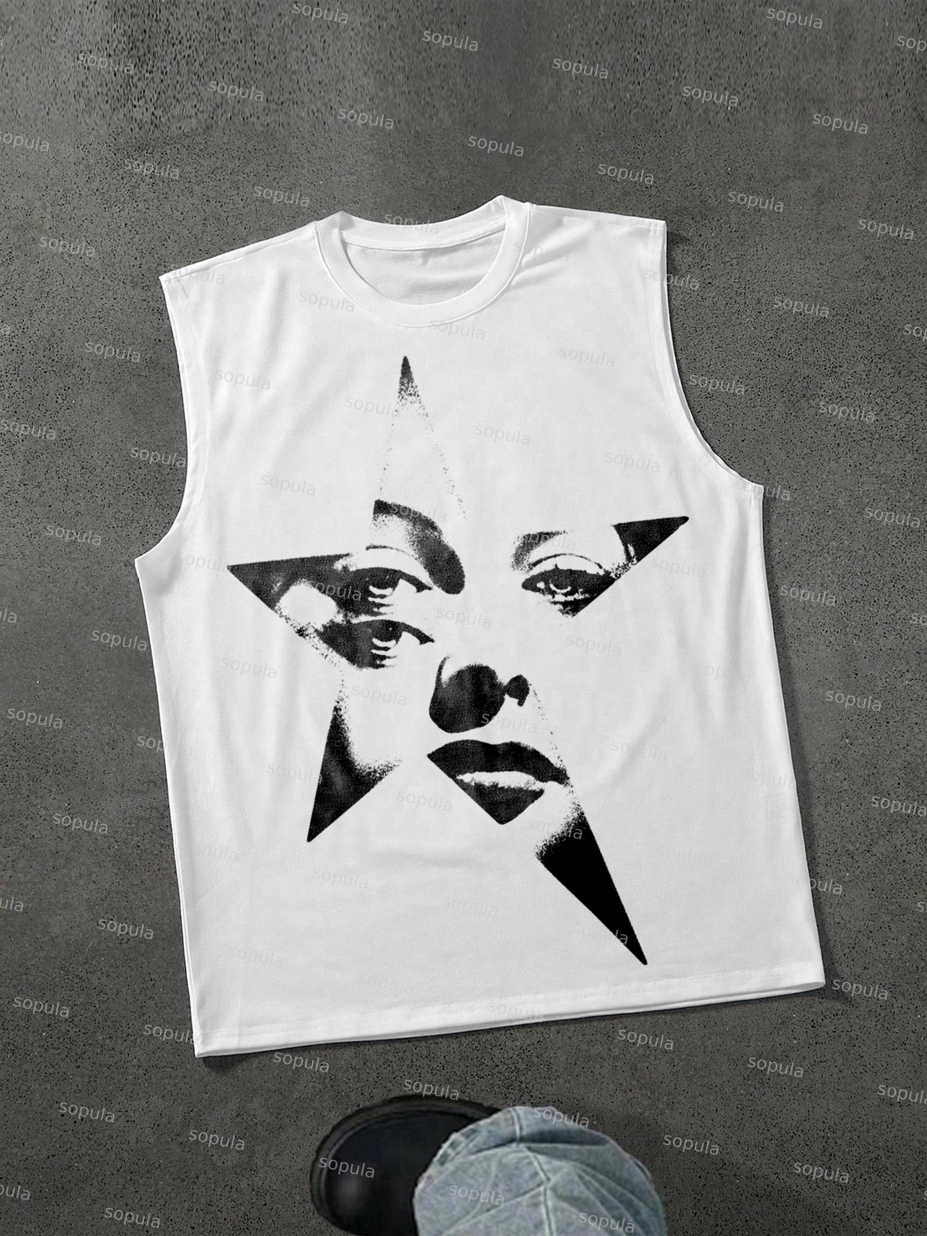 Vintage Abstract Portrait Print Graphic Tank Top Product Image
