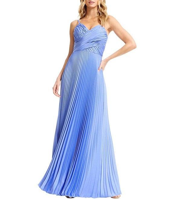 Dress the Population Aspen Sleeveless Asymmetrically Pleated Satin A-Line Maxi Dress Product Image