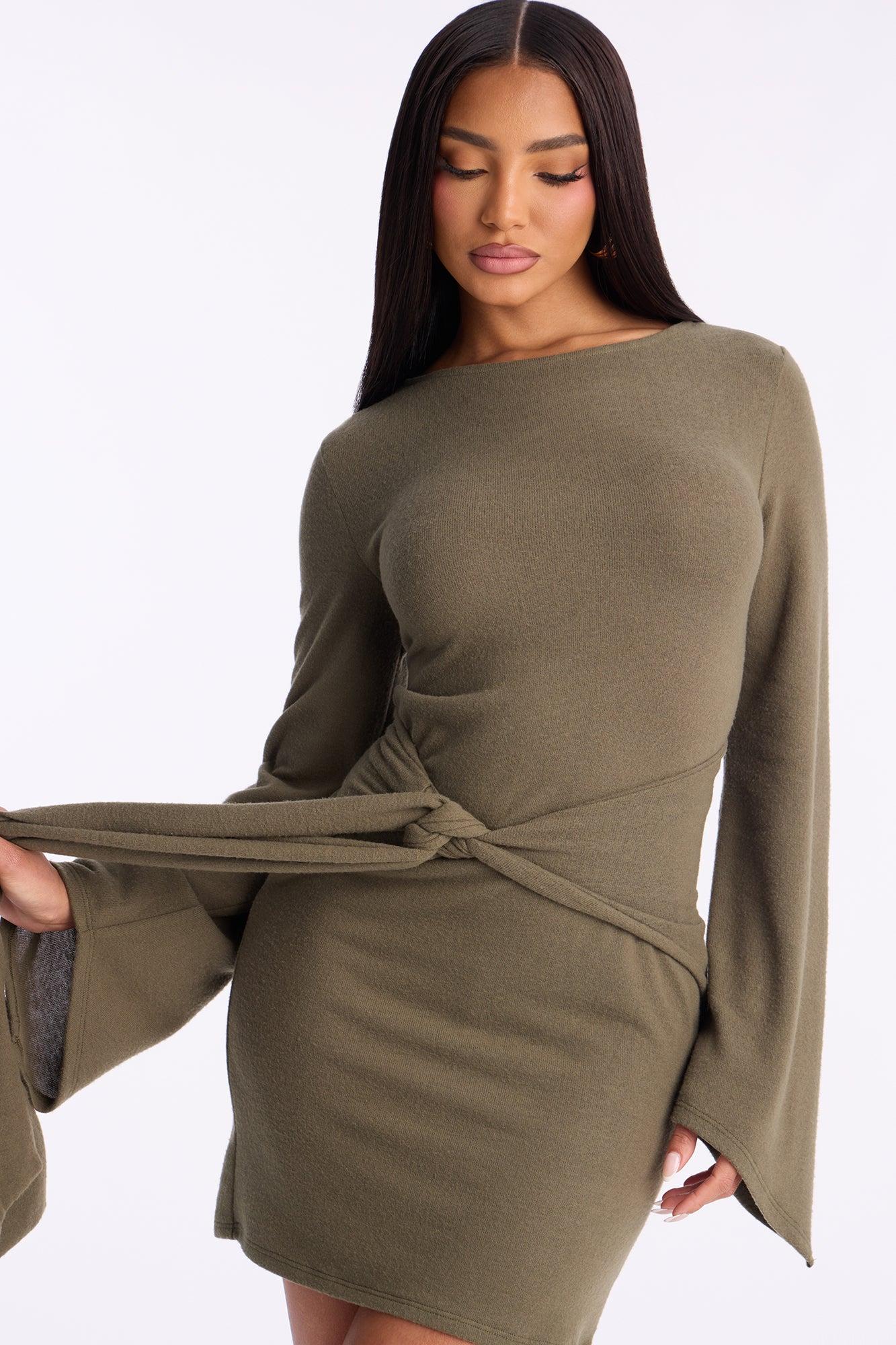 Mariana Long Sleeve Sweater Mini Dress - Olive Female Product Image