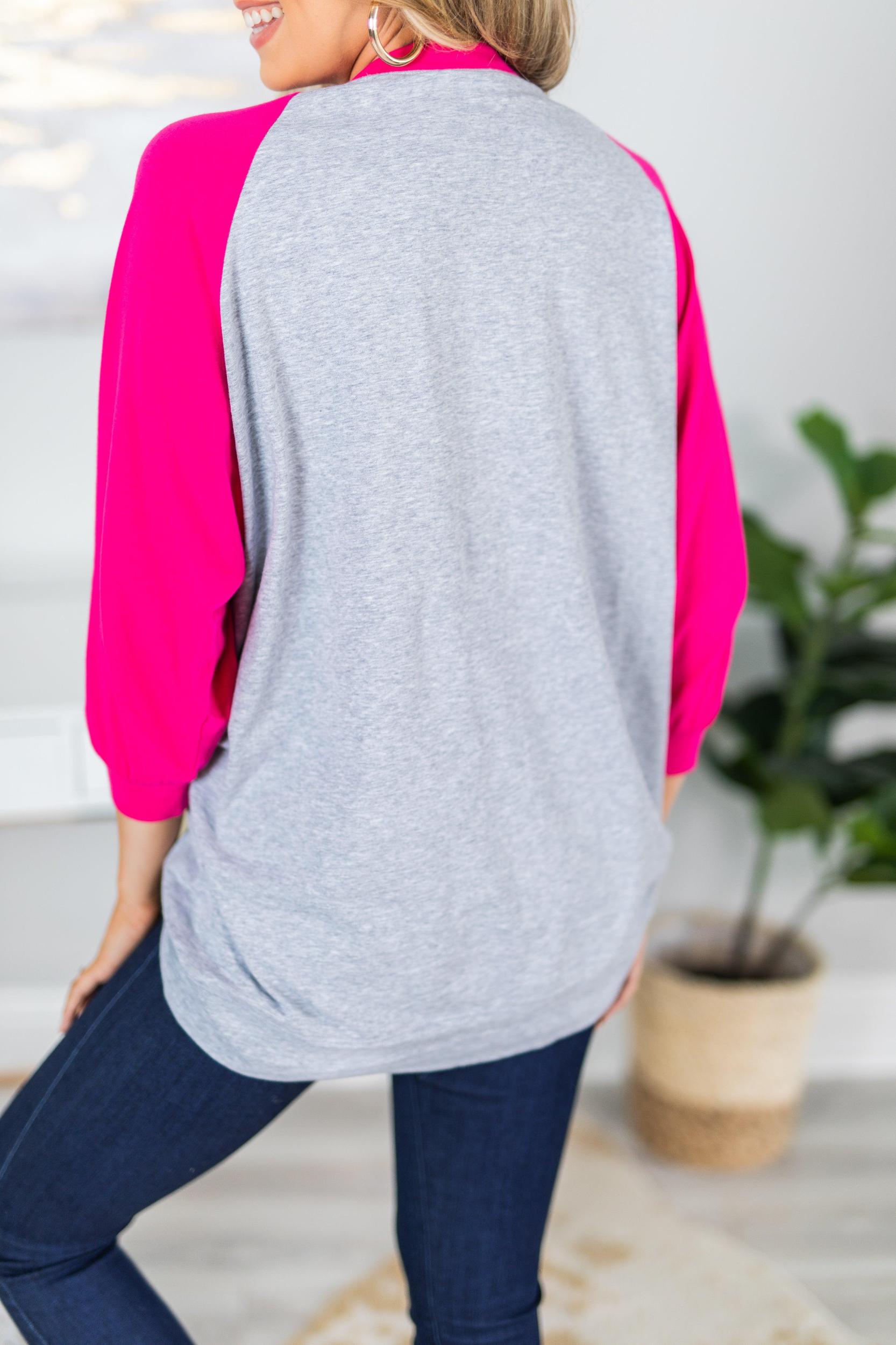 Slouchy Dolman Fuchsia/Heather Gray Raglan Tunic Female Product Image