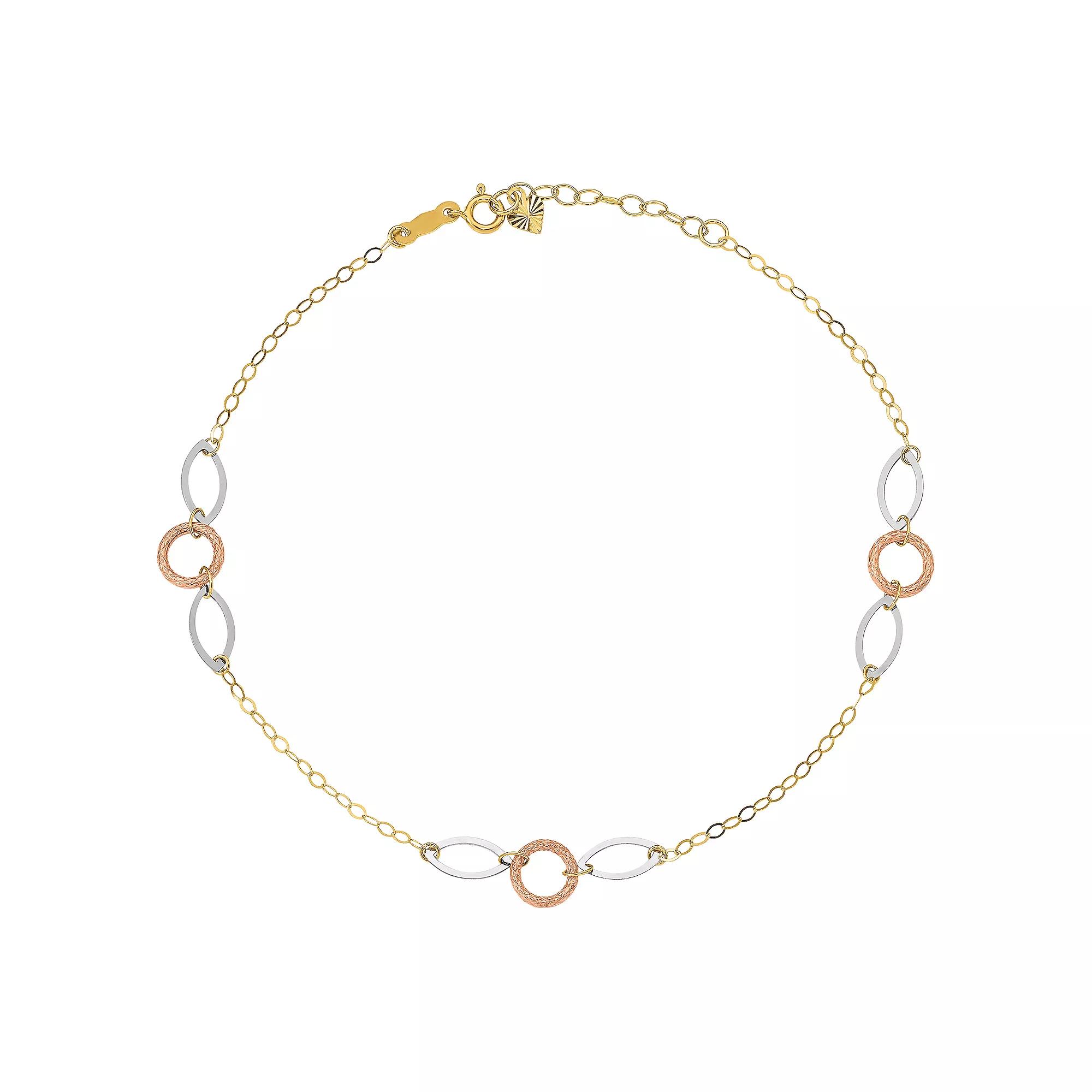 14k Gold Tri-Color Circle & Oval Anklet, Women's, Size: 10", 14k  Tone Product Image