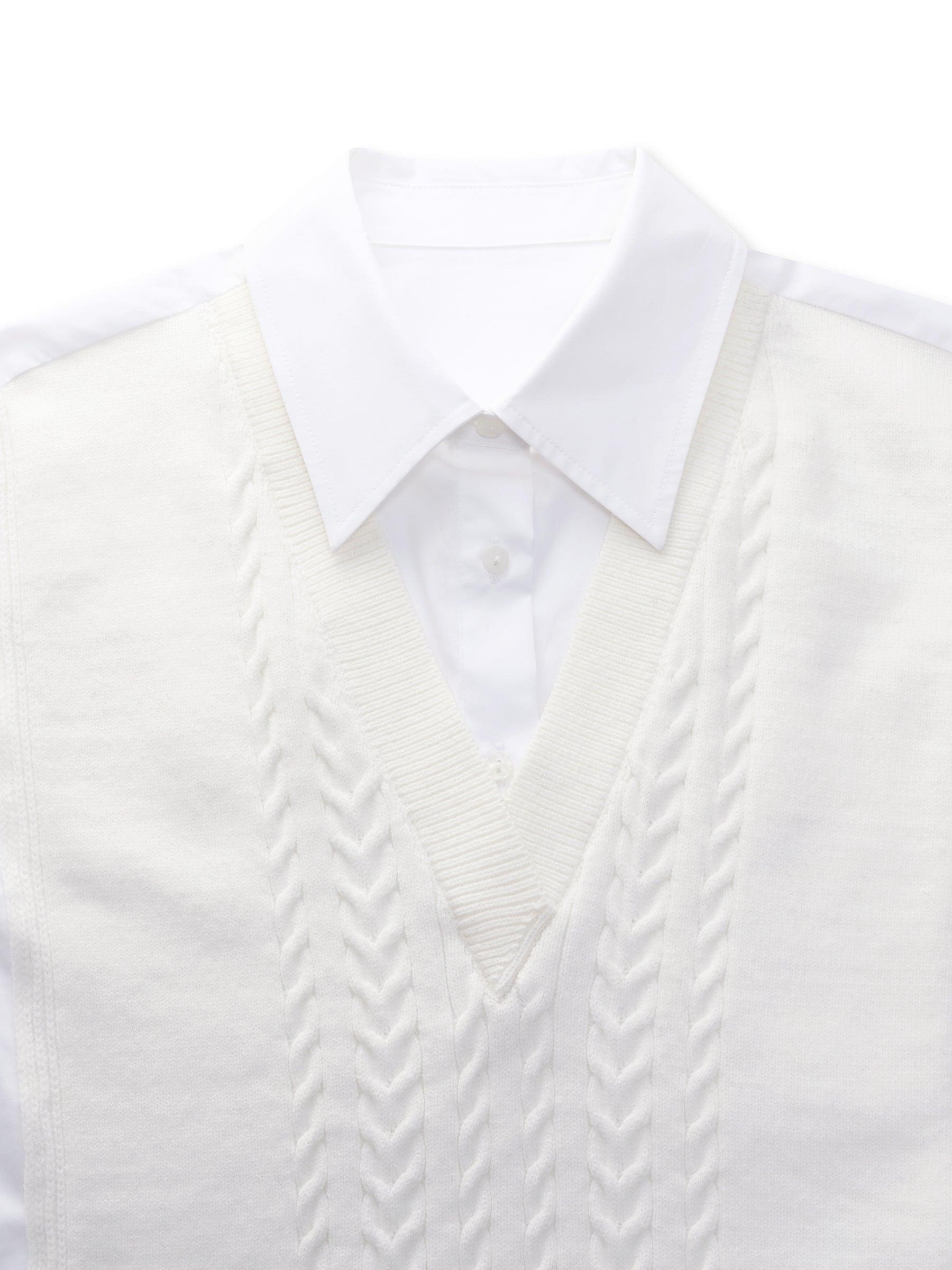 Lyocell Blend Faux Two-Piece Women Patchwork Shirt Product Image