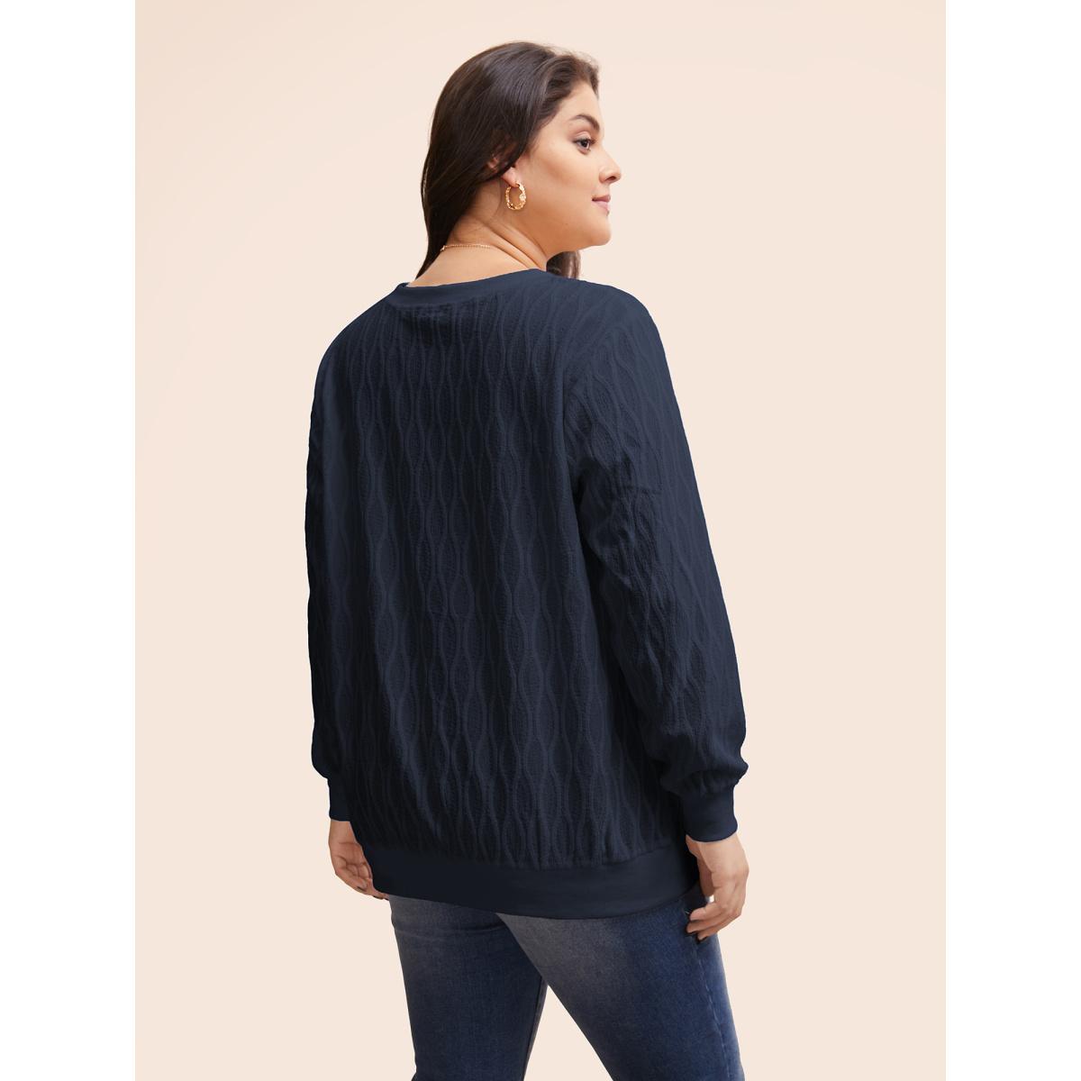 Plus Size Rib Knit Plain Elastic Cuffs Sweatshirt Women Indigo Timeless Non V-neck Elegant Sweatshirts BloomChic 12/L Product Image